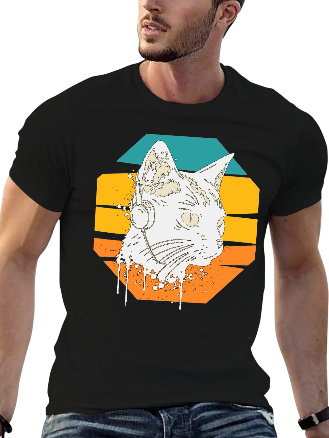 Retro Cat Headphone Graphic Tee