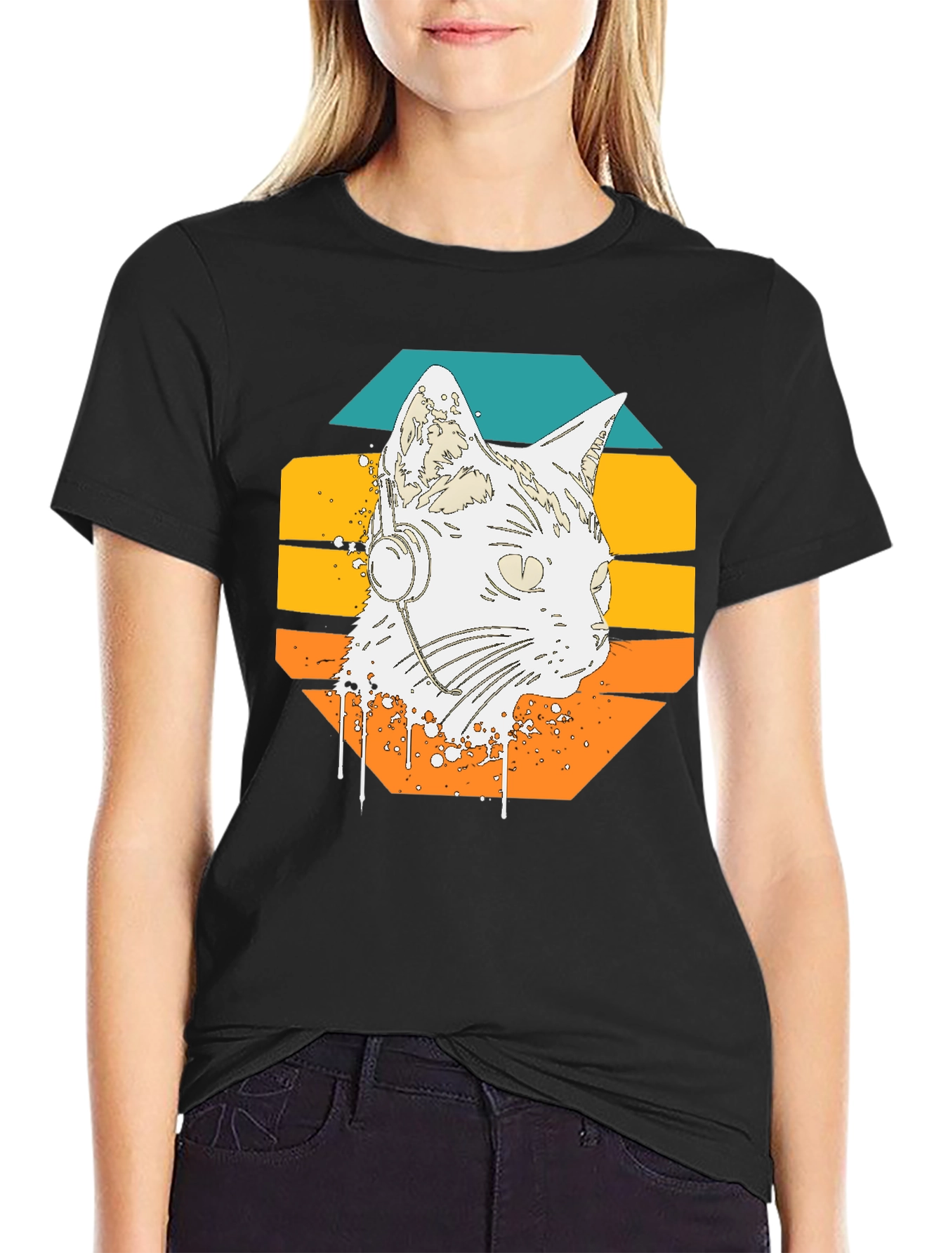 Retro Cat Headphone Graphic Tee