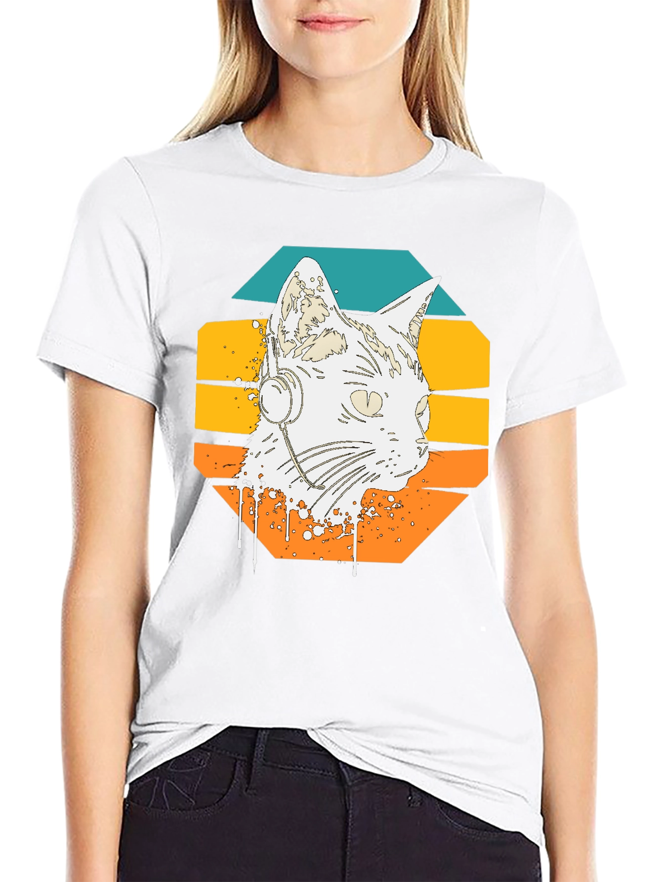 Retro Cat Headphone Graphic Tee