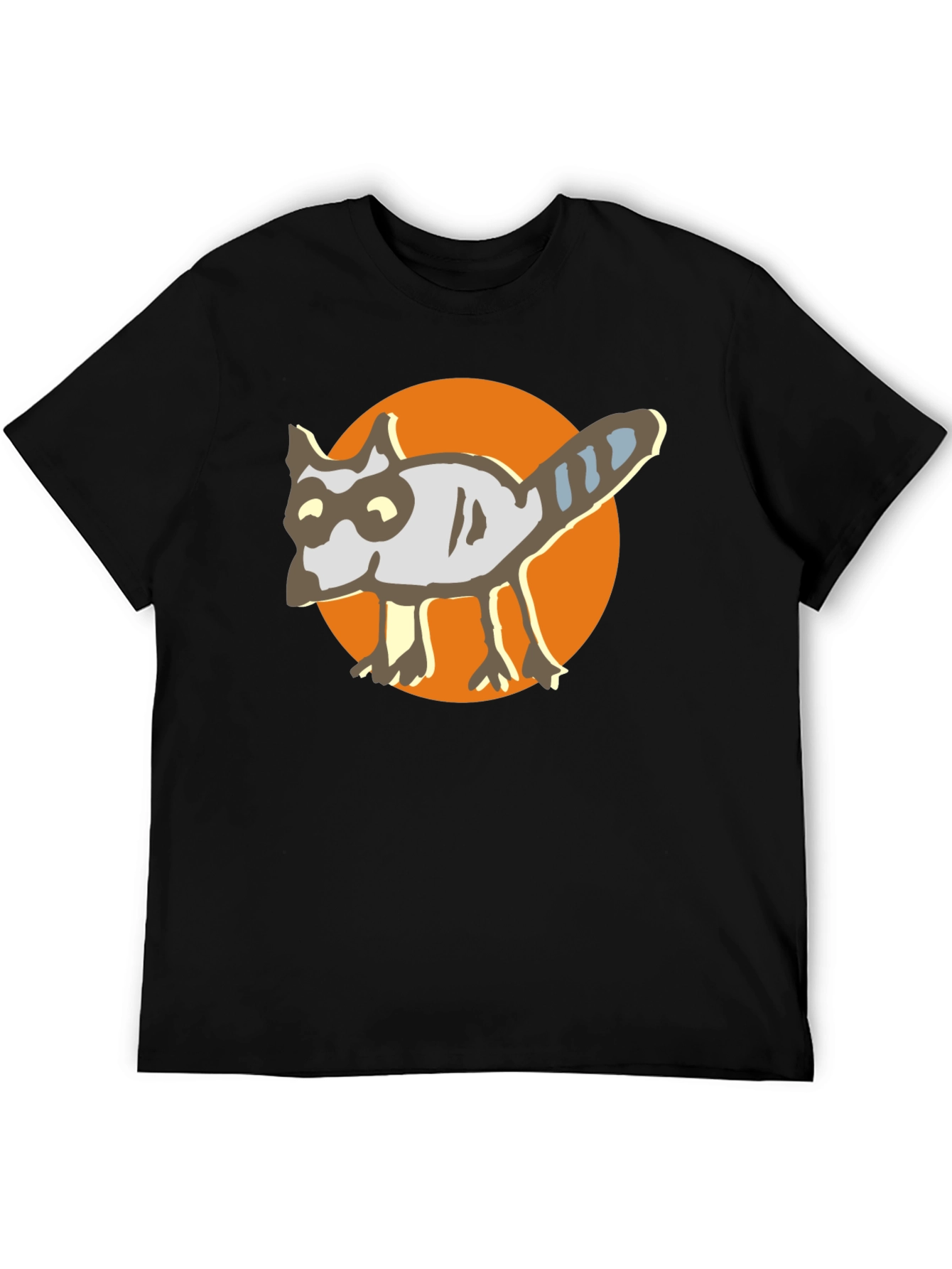 Cartoon Raccoon Graphic Tee - Black