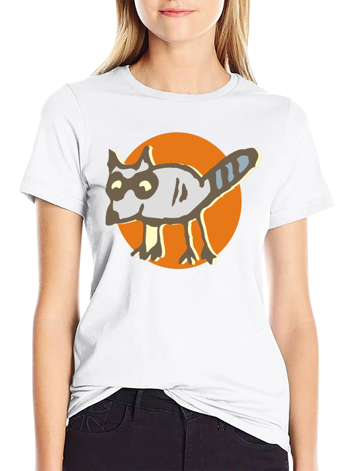 Cartoon Raccoon Graphic Tee - Black