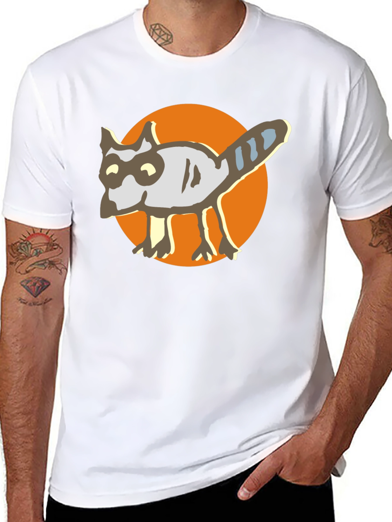 Cartoon Raccoon Graphic Tee - Black