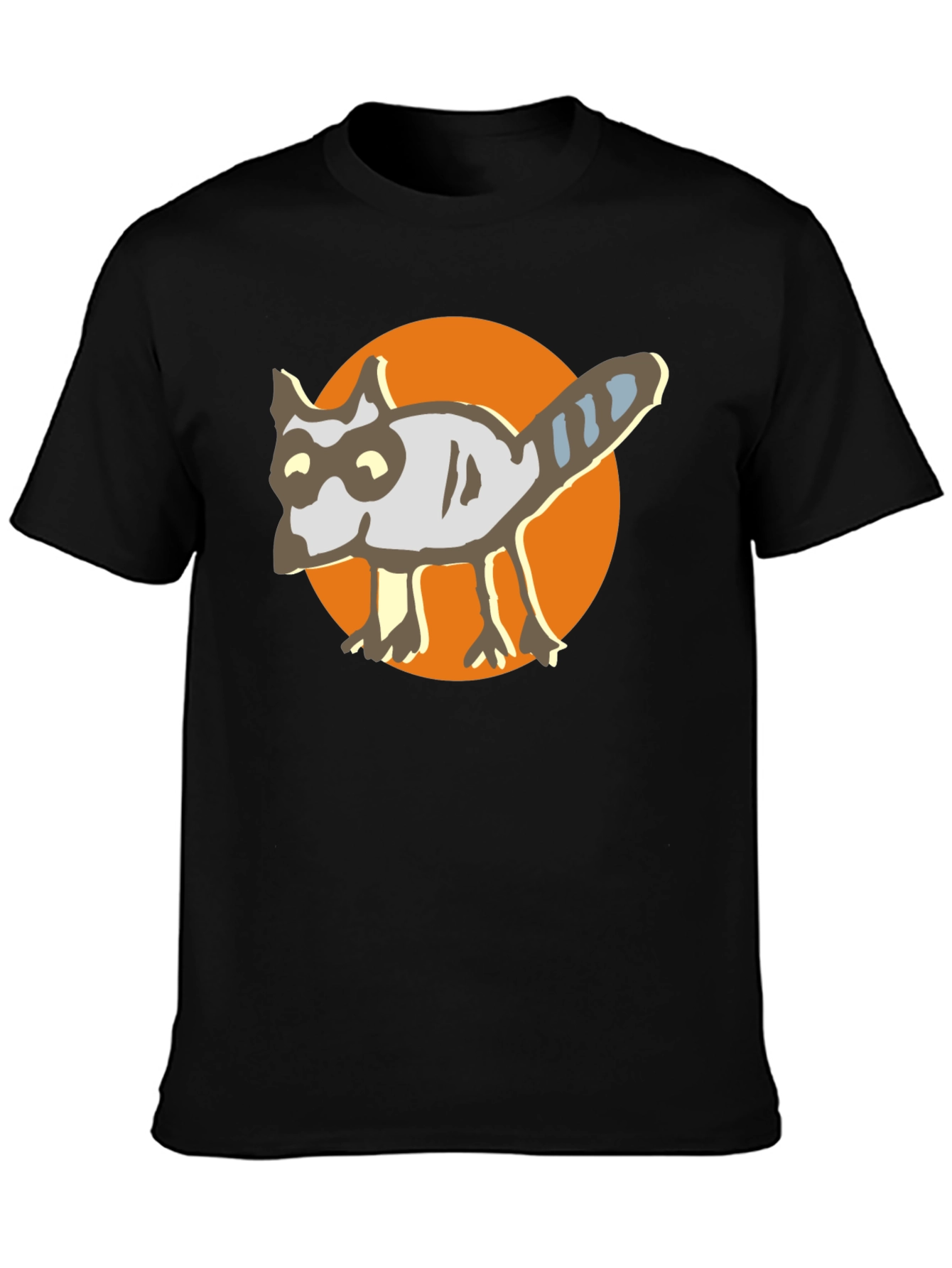 Cartoon Raccoon Graphic Tee - Black