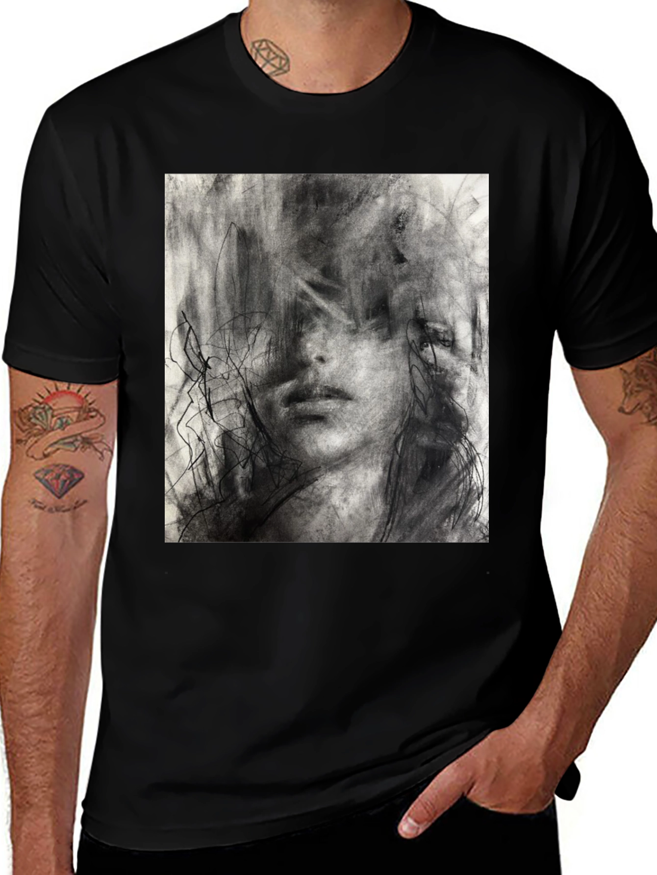 Abstract Charcoal Art Print Black T-Shirt