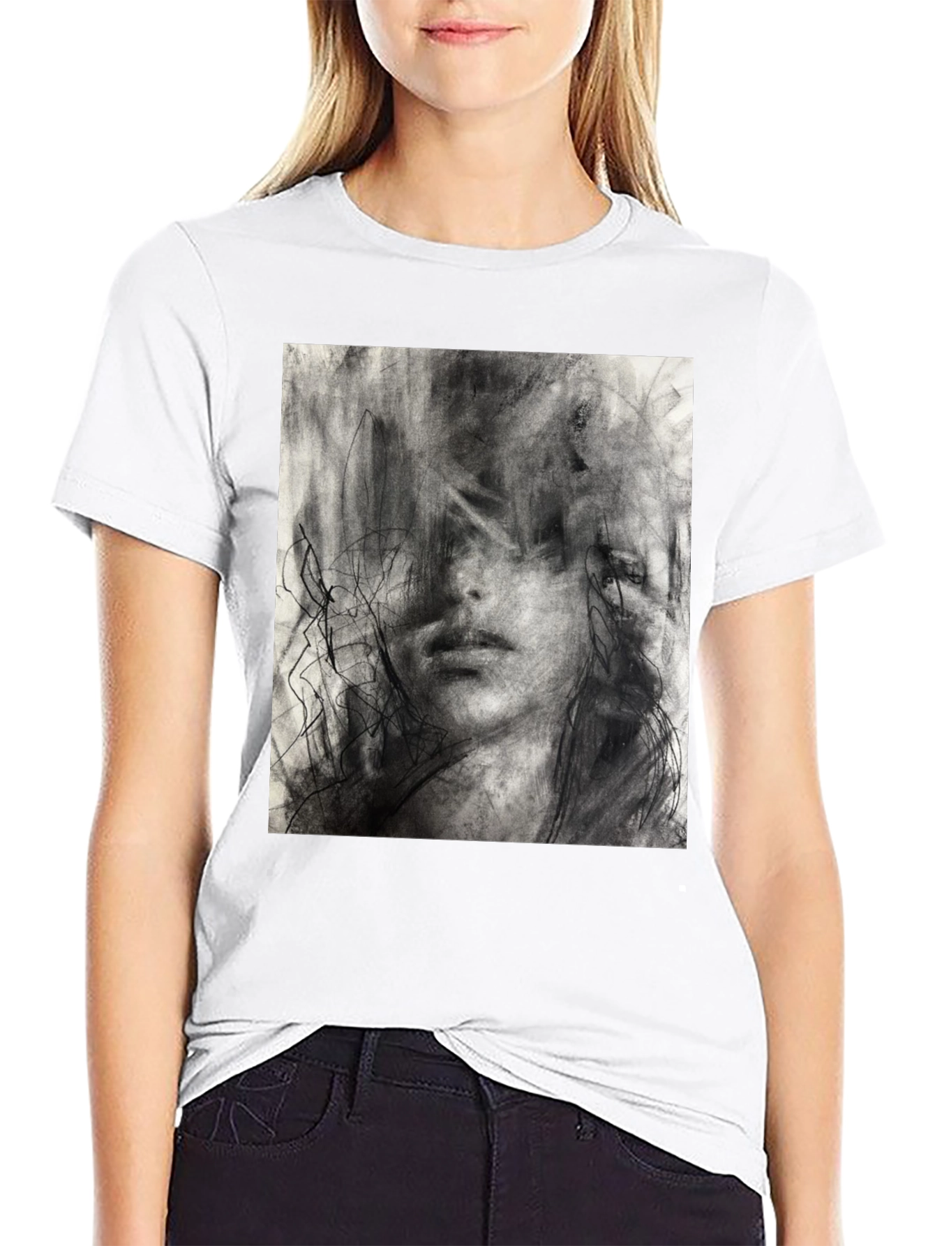 Abstract Charcoal Art Print Black T-Shirt