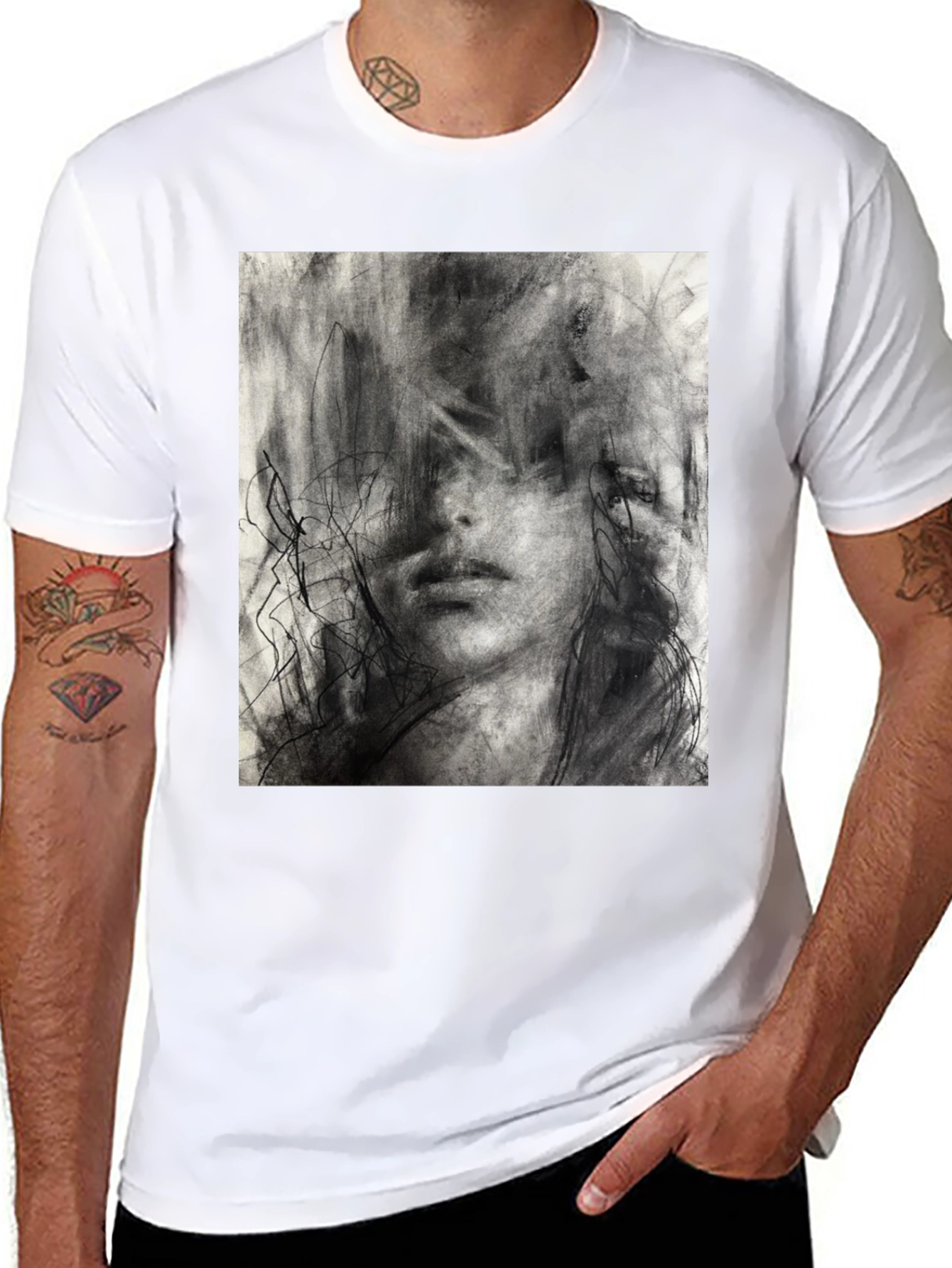 Abstract Charcoal Art Print Black T-Shirt