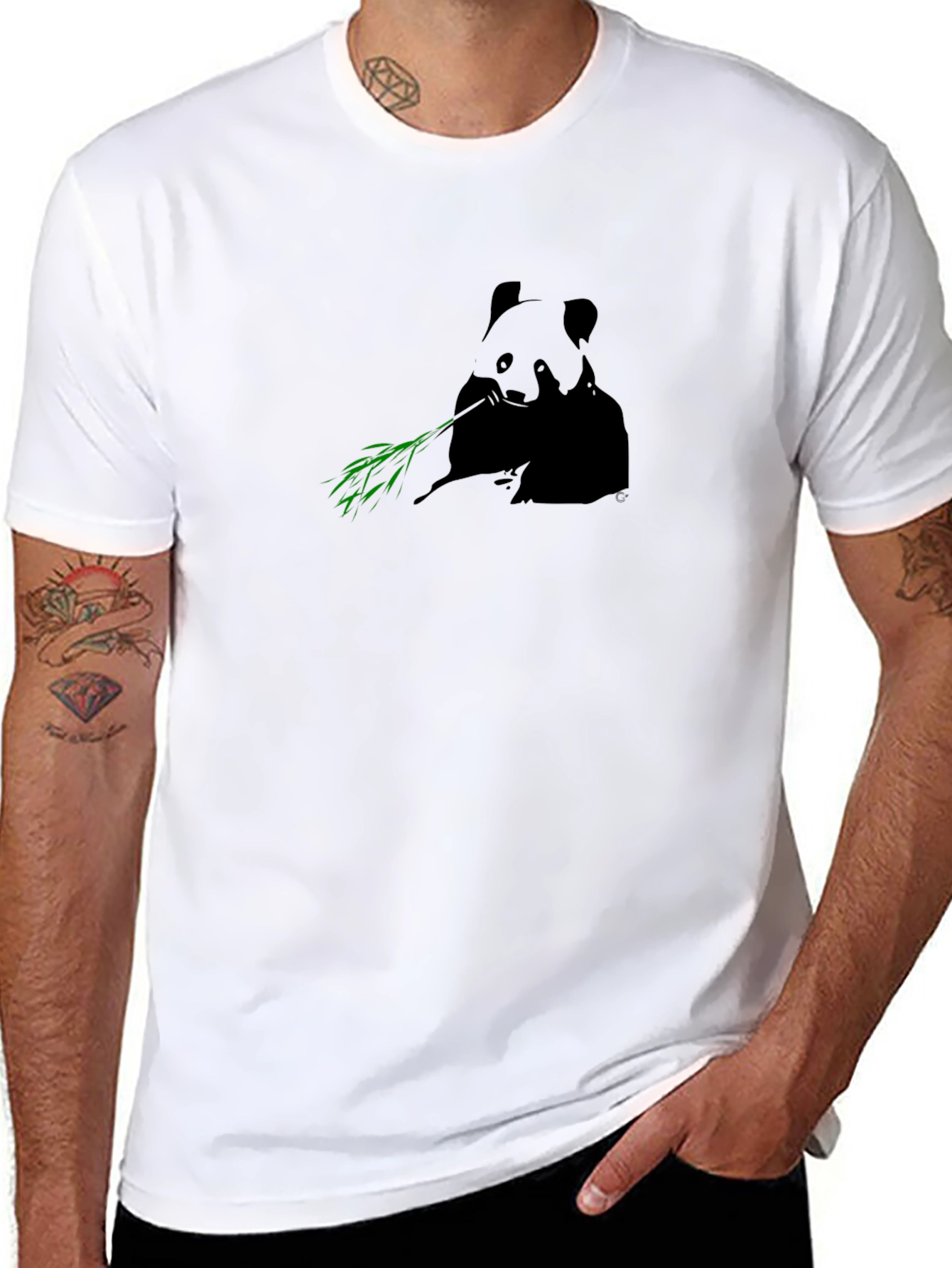 Panda Bamboo Graphic Tee - Black Casual T-Shirt