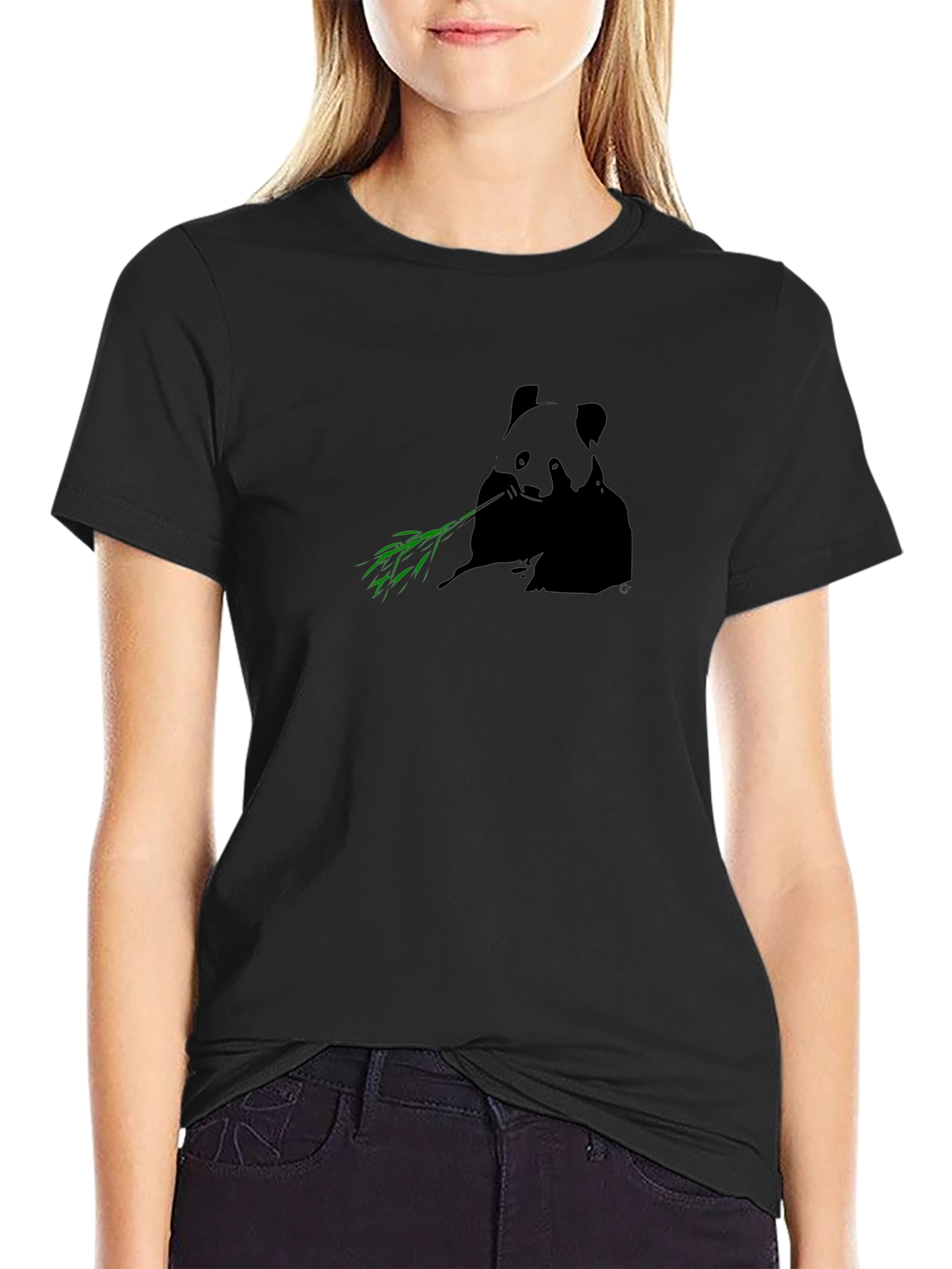 Panda Bamboo Graphic Tee - Black Casual T-Shirt