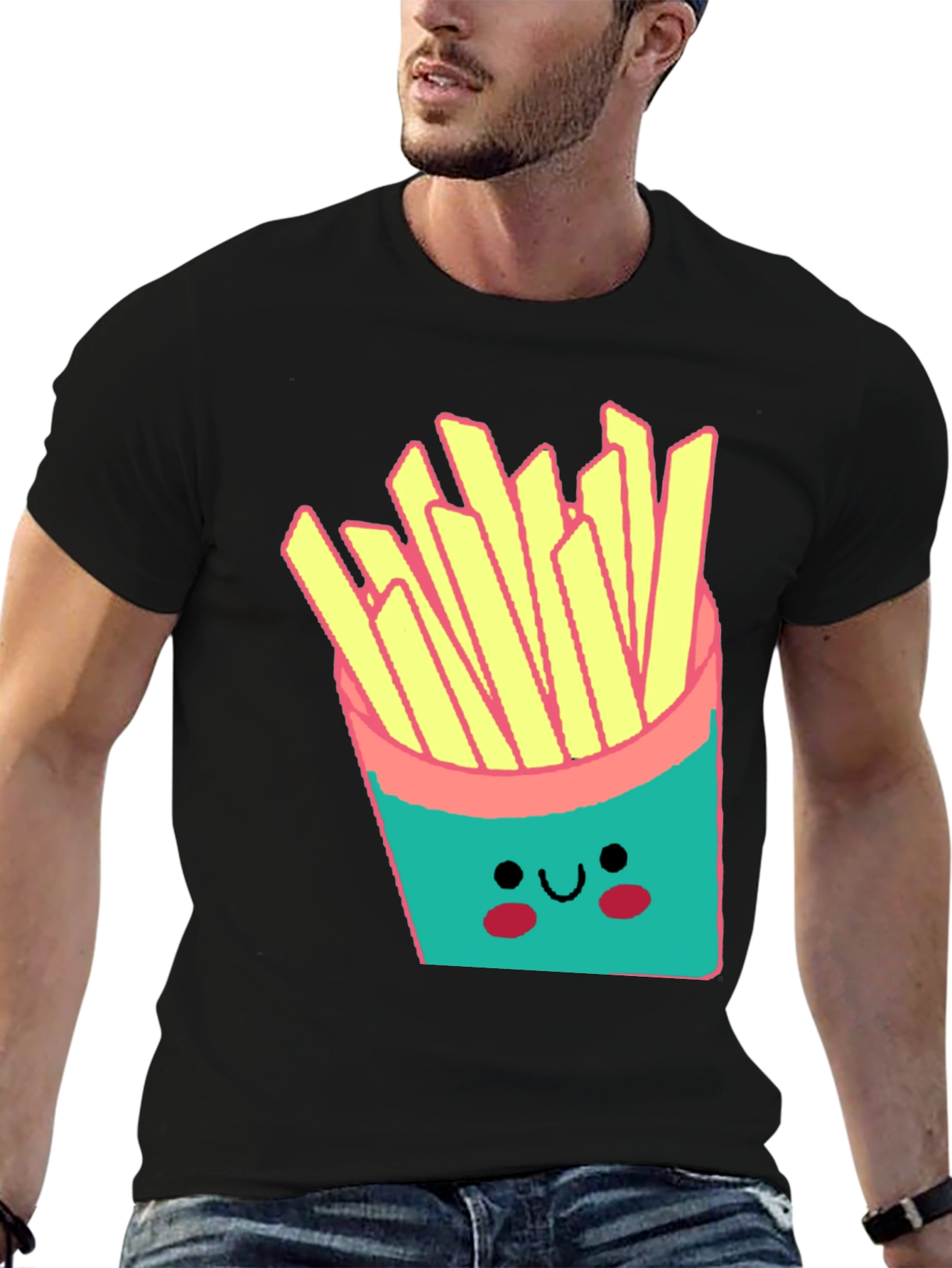 Cute French Fries Graphic Black T-Shirt