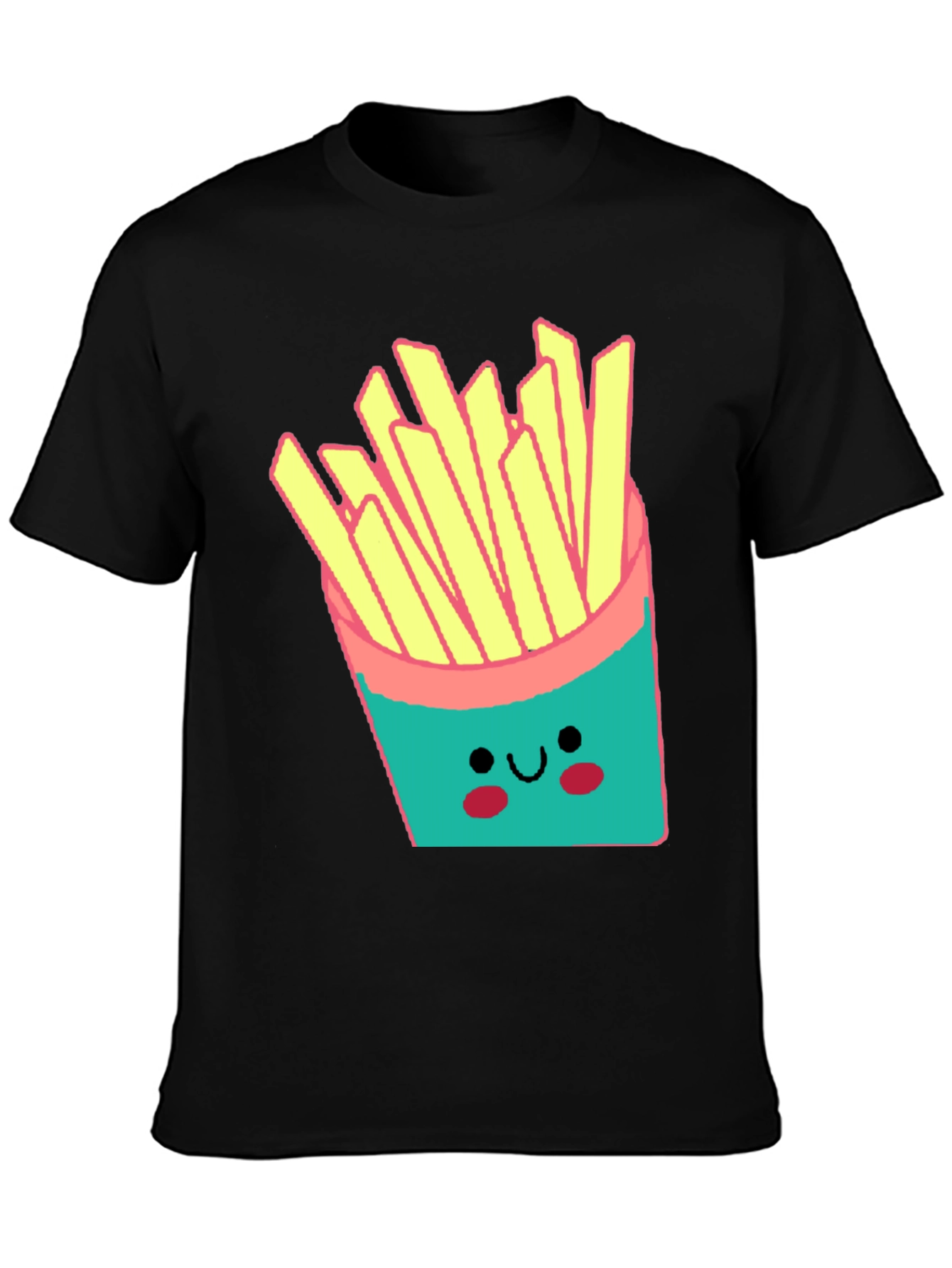 Cute French Fries Graphic Black T-Shirt