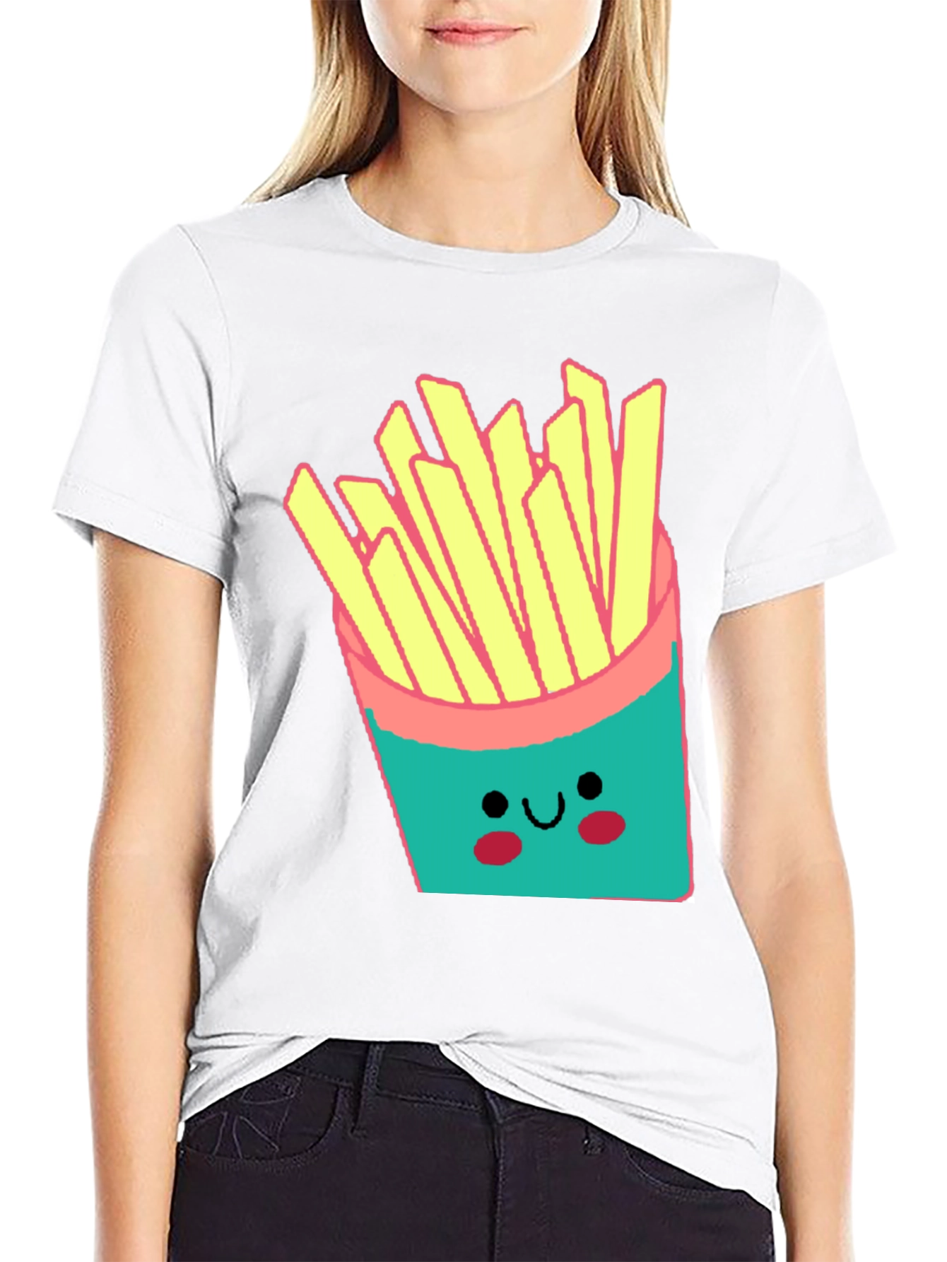 Cute French Fries Graphic Black T-Shirt