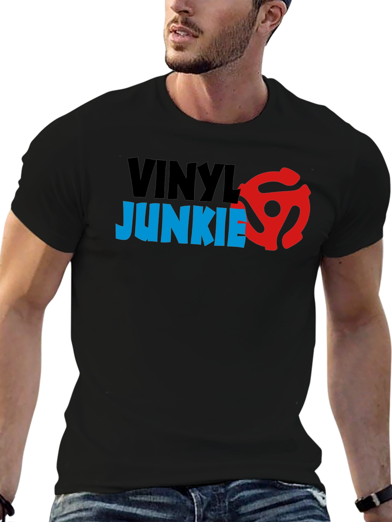 Vinyl Junkie Graphic T-Shirt - Retro Music Lover Tee