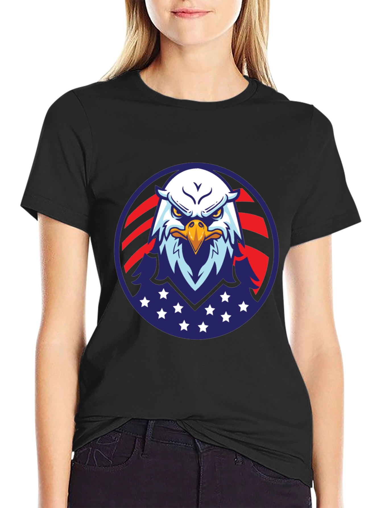 American Eagle Graphic Black T-Shirt Patriotic USA Pride