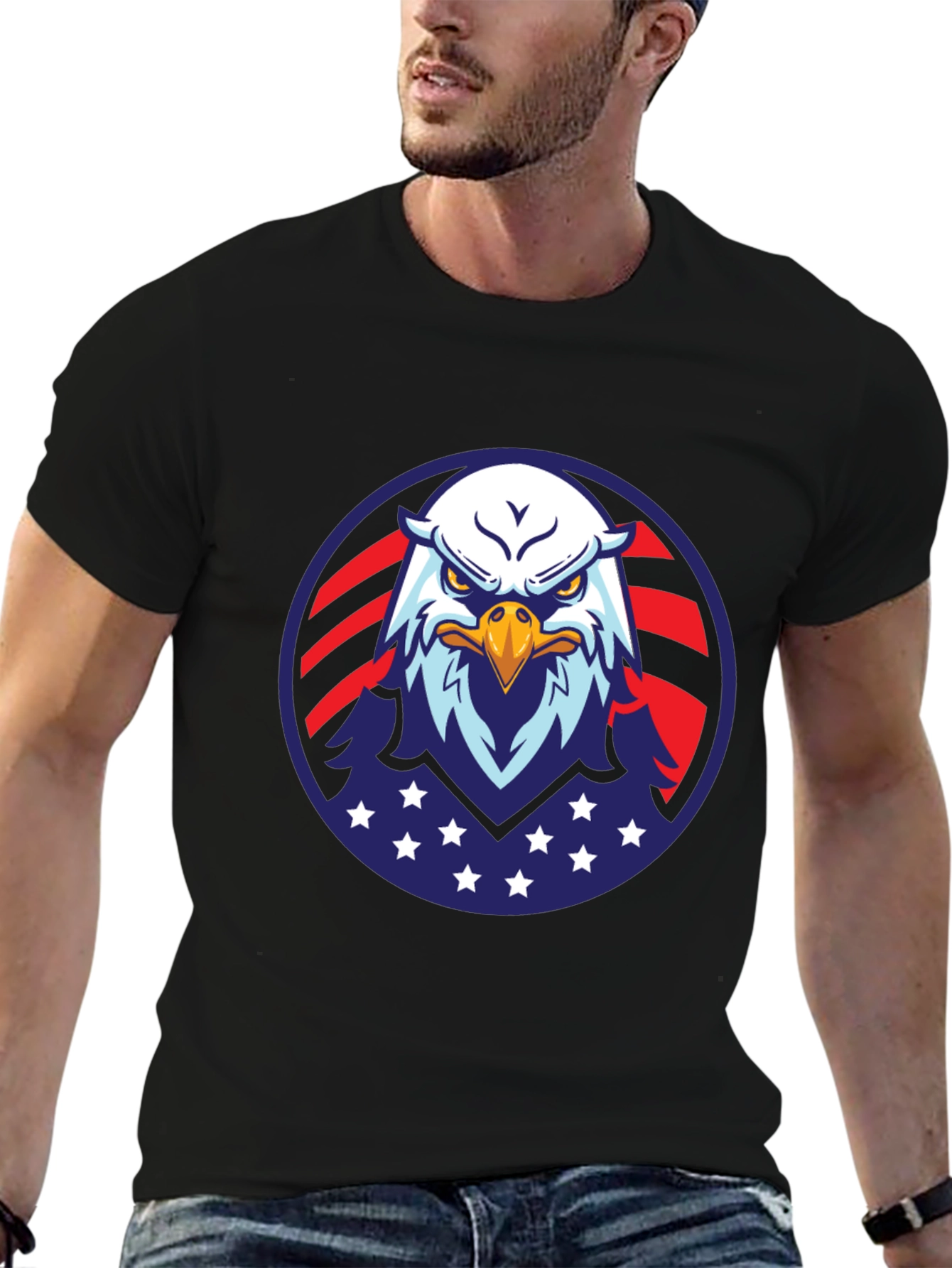 American Eagle Graphic Black T-Shirt Patriotic USA Pride