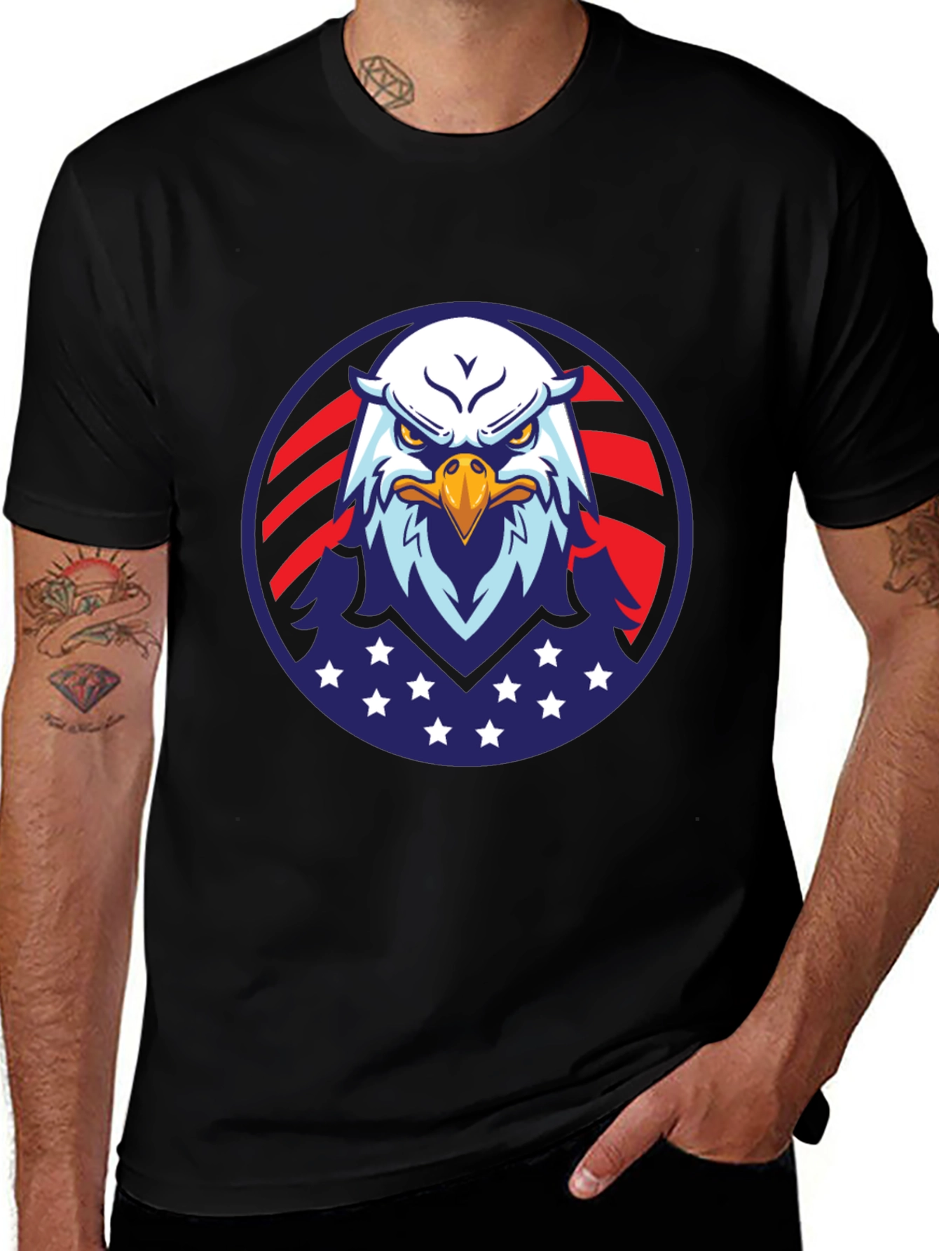 American Eagle Graphic Black T-Shirt Patriotic USA Pride