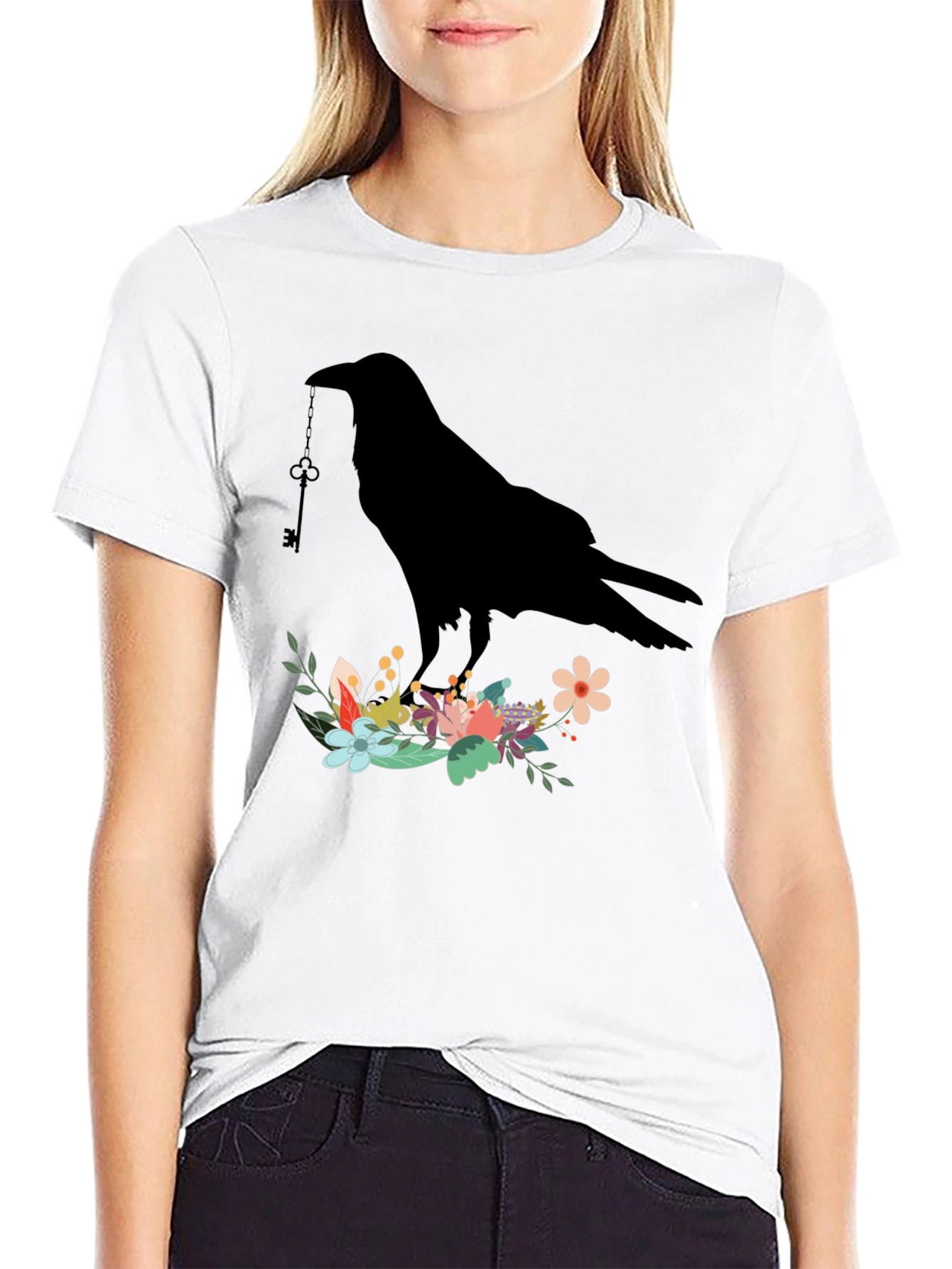 Raven Key Floral Graphic T-Shirt