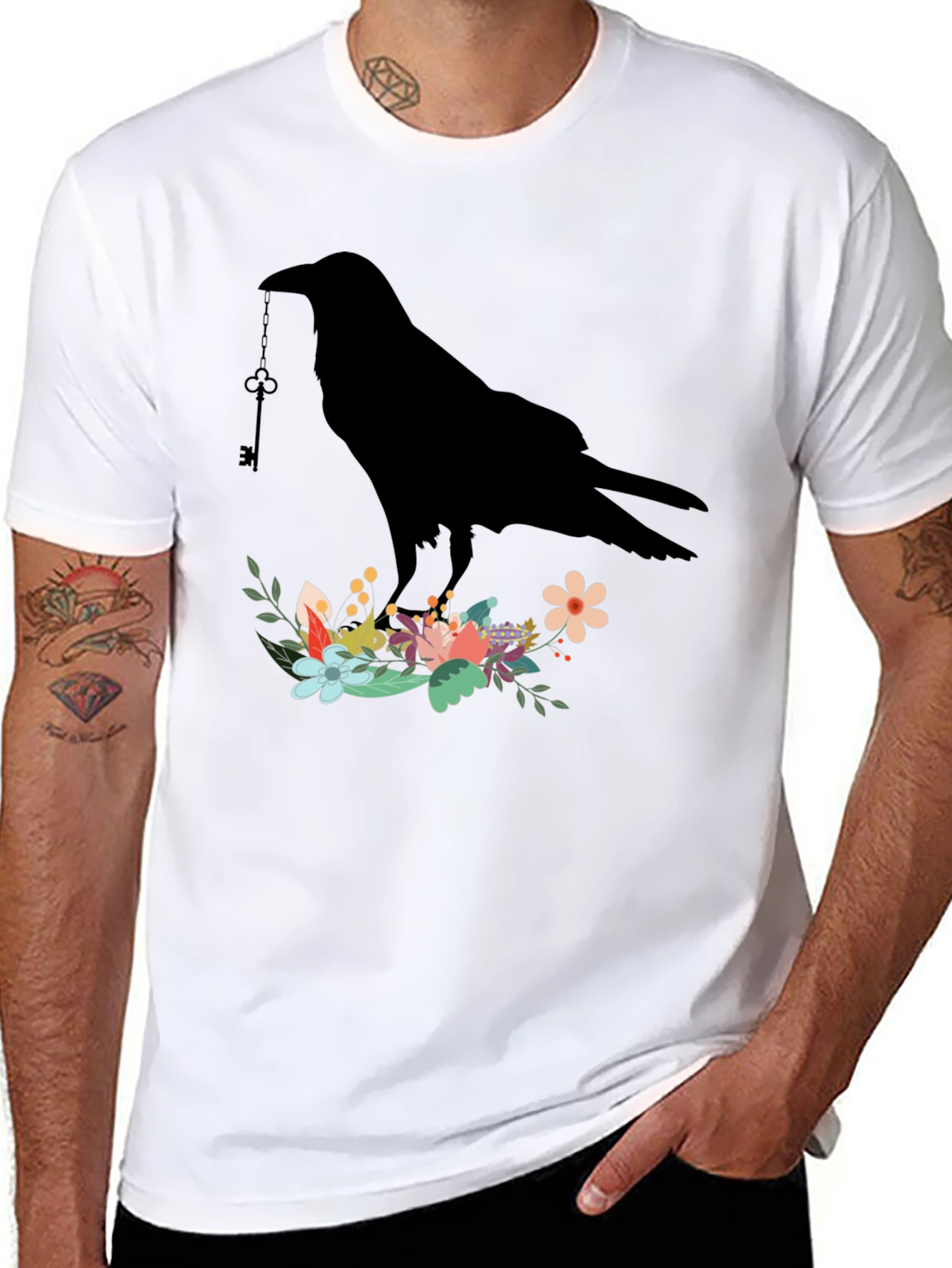 Raven Key Floral Graphic T-Shirt