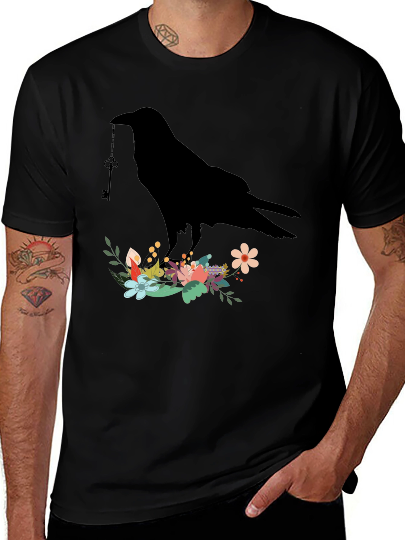 Raven Key Floral Graphic T-Shirt