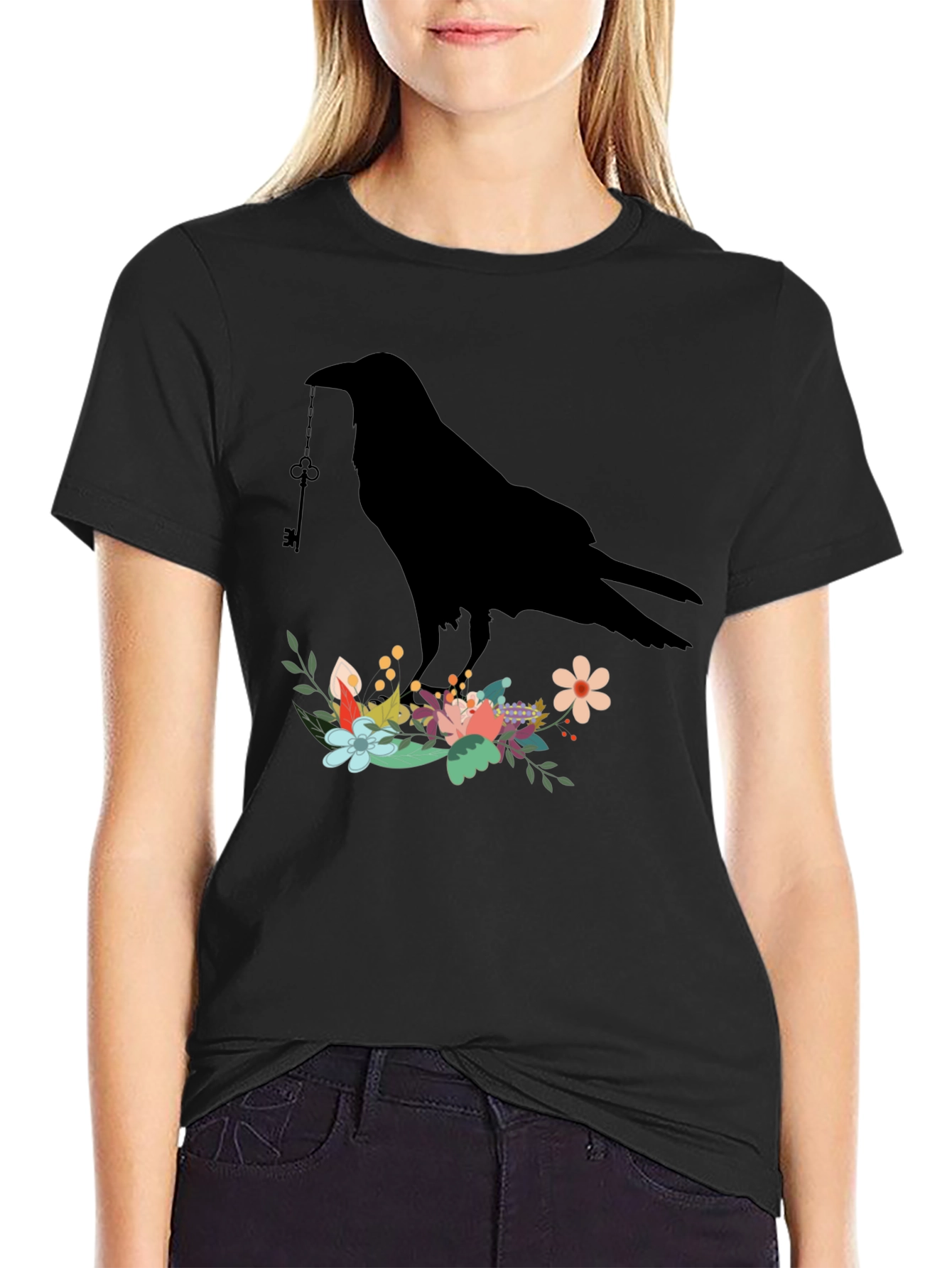 Raven Key Floral Graphic T-Shirt