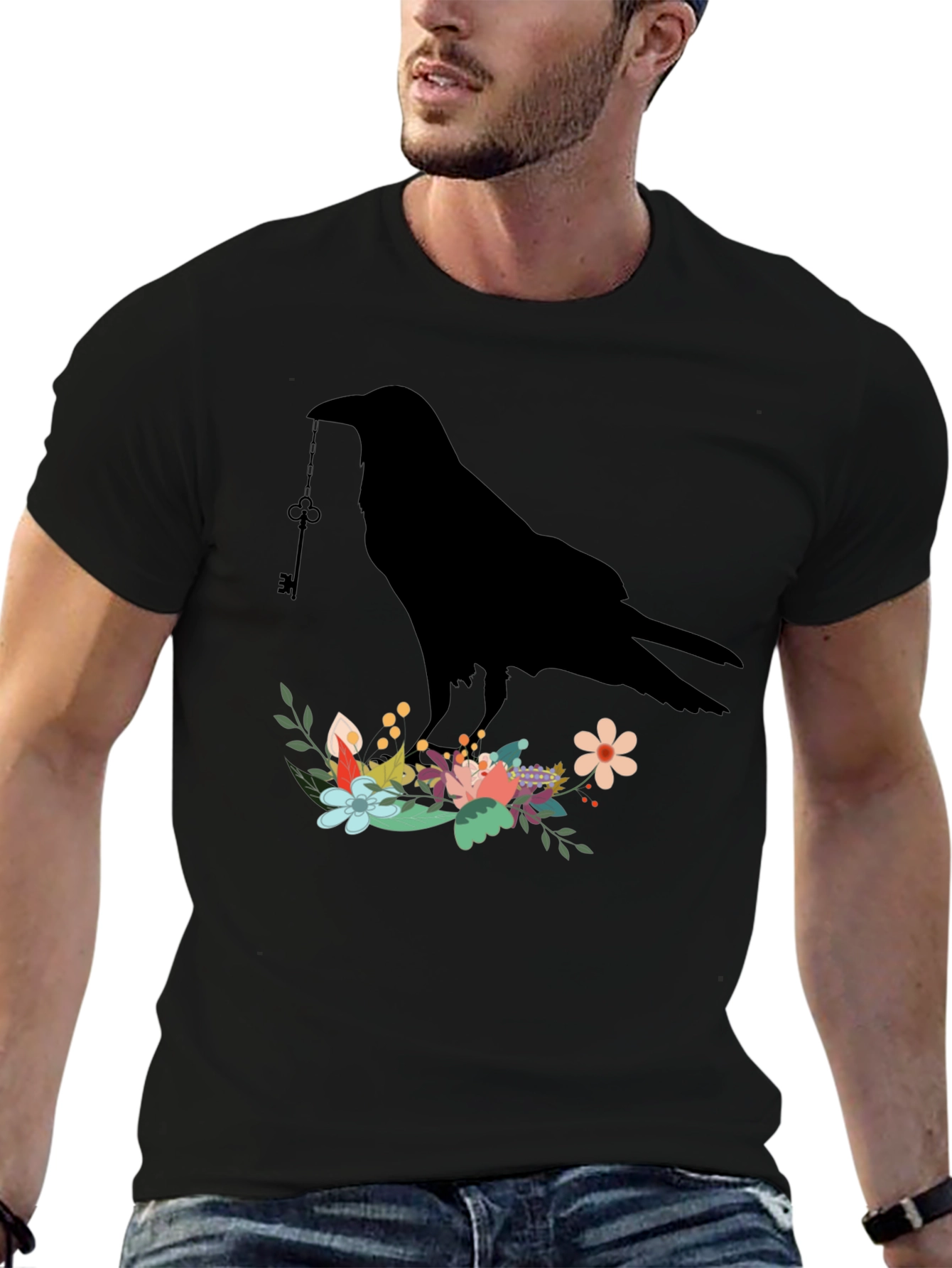 Raven Key Floral Graphic T-Shirt