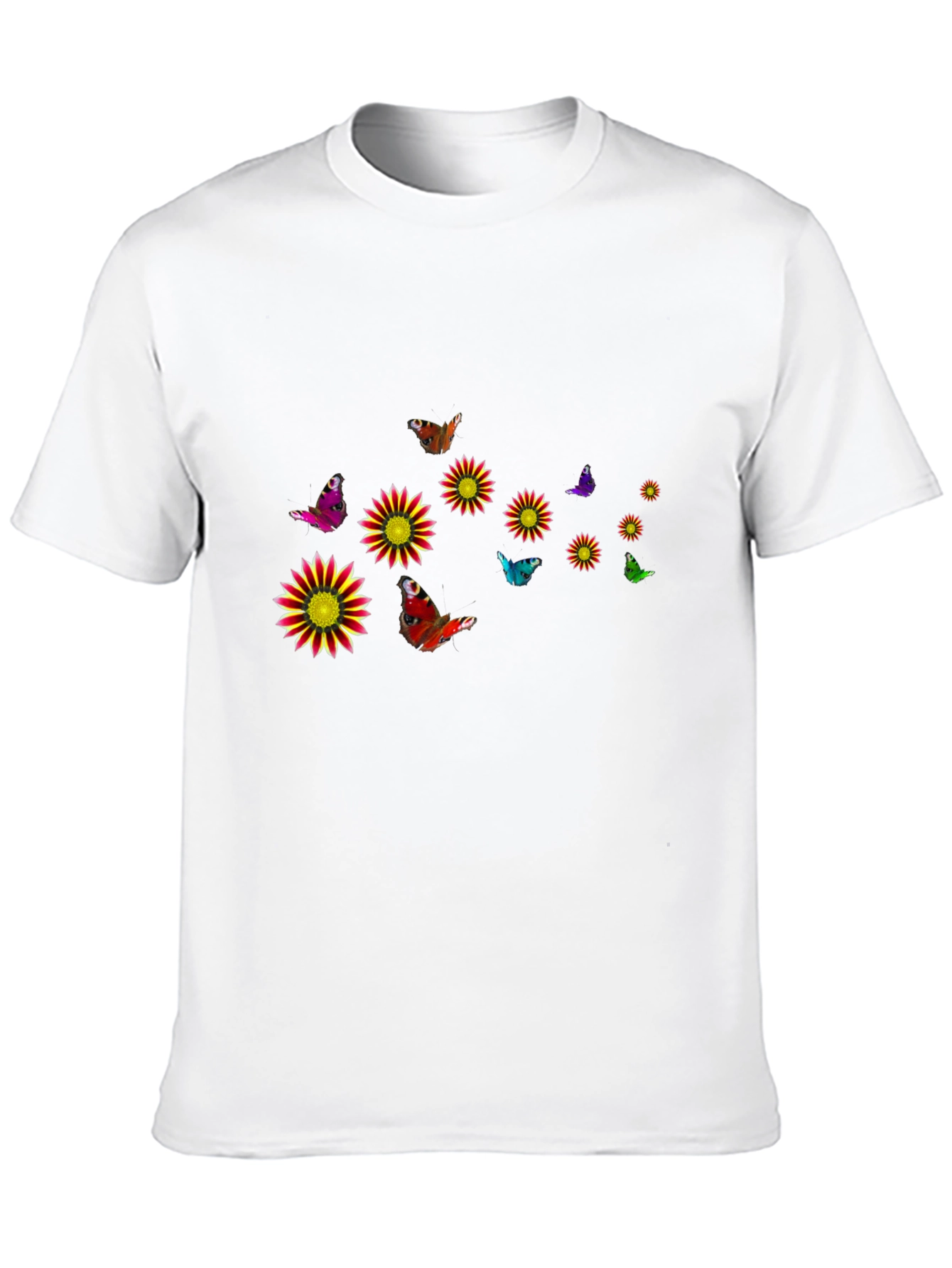 Black T-Shirt with Floral & Butterfly Design