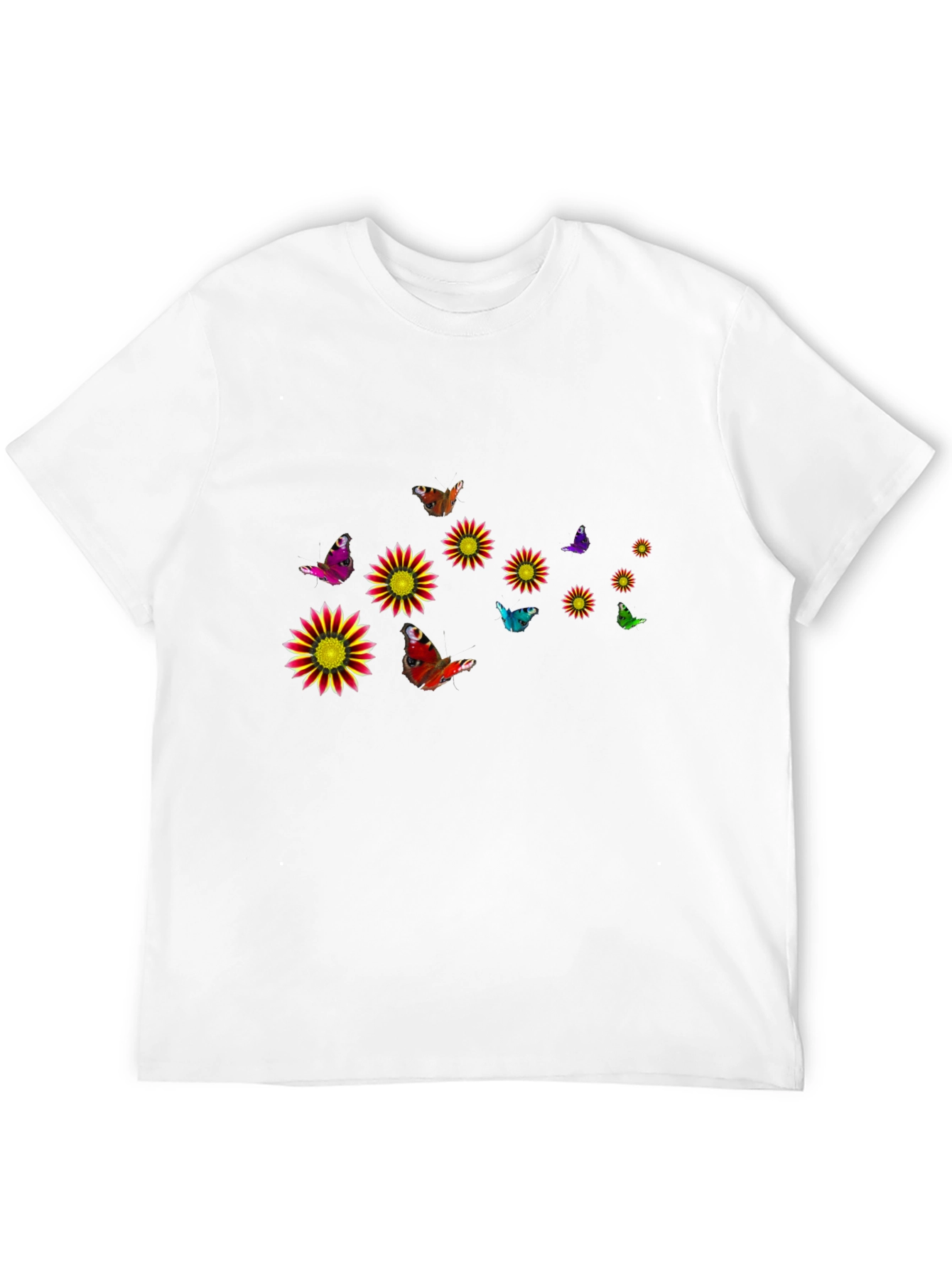 Black T-Shirt with Floral & Butterfly Design