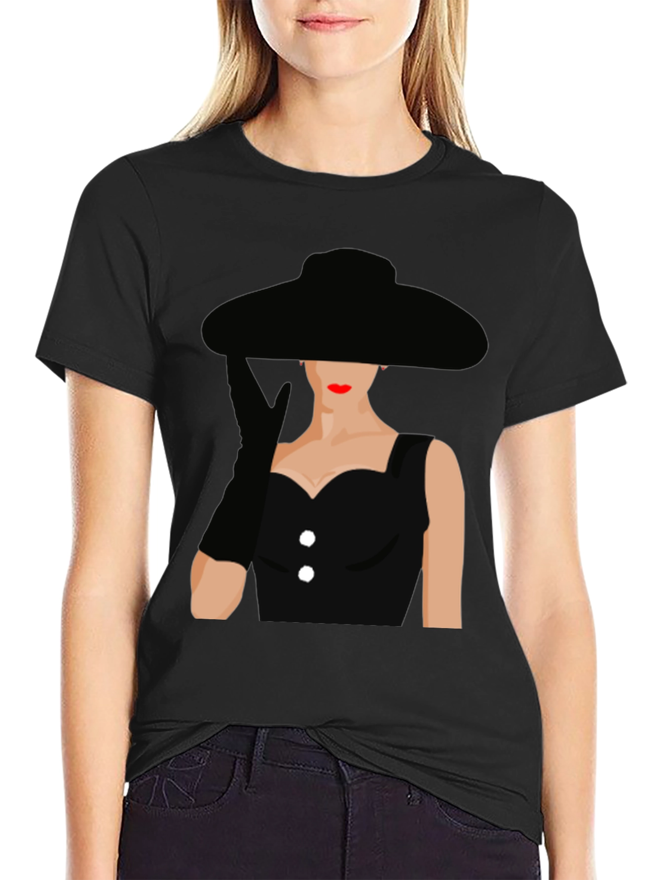 Audrey Hepburn Style Black T-Shirt