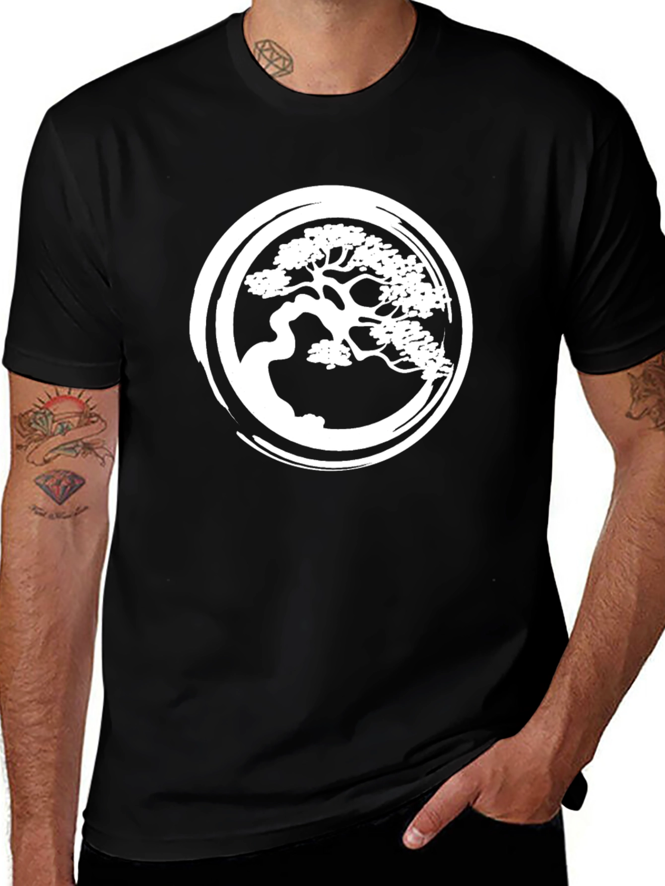 Bonsai Tree Graphic Tee - Stylish Black Cotton Shirt