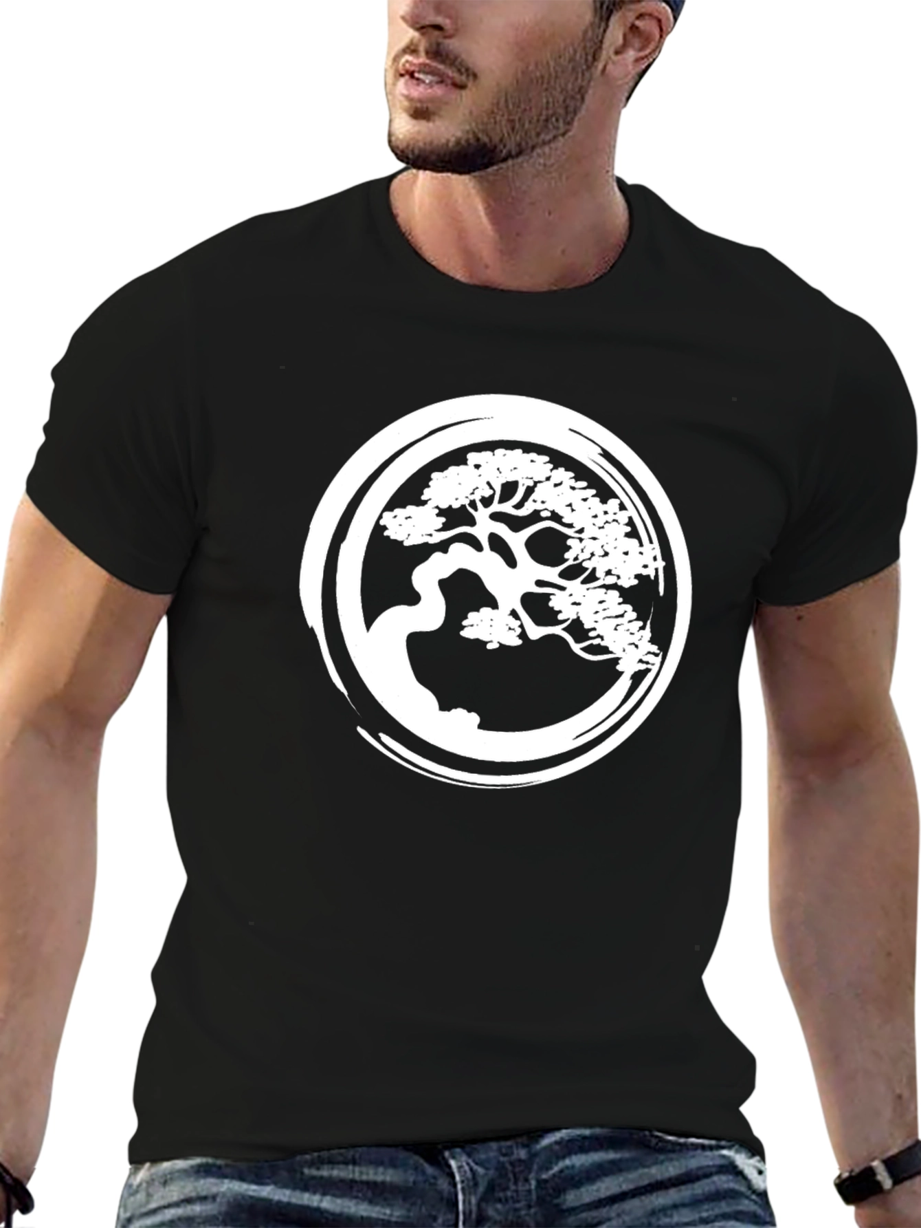 Bonsai Tree Graphic Tee - Stylish Black Cotton Shirt