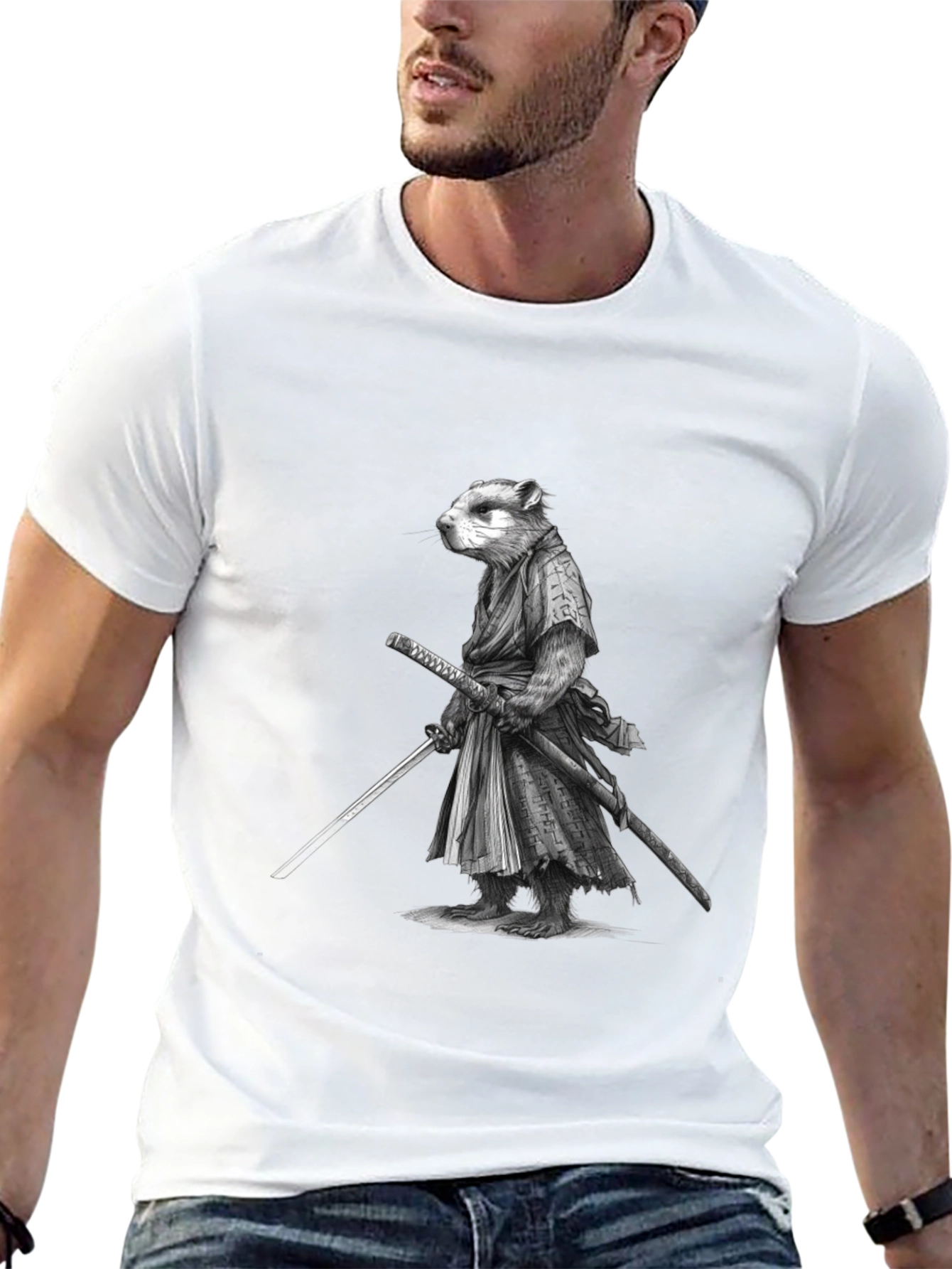Samurai Marmot Graphic Tee - Black Cotton T-Shirt