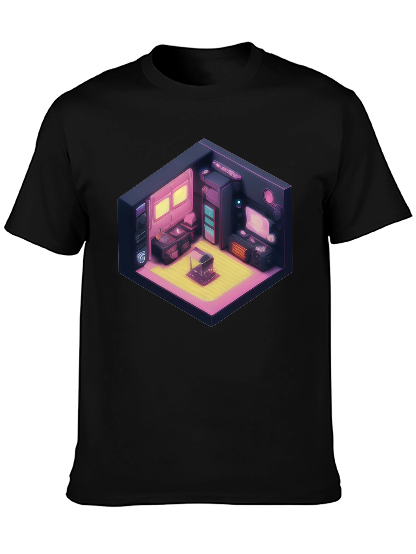 Retro Isometric Room Black T-Shirt