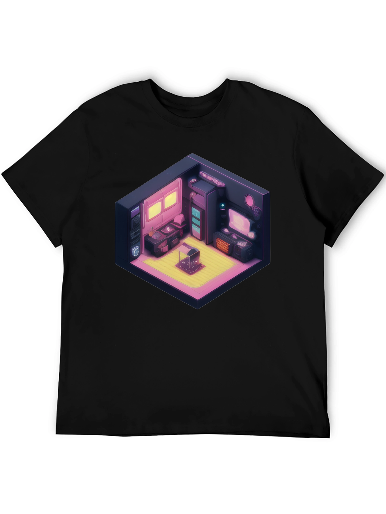Retro Isometric Room Black T-Shirt