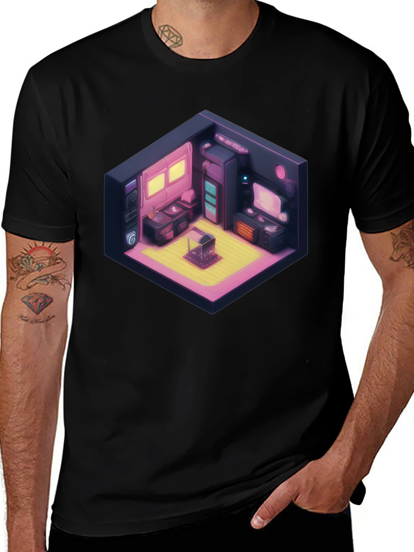 Retro Isometric Room Black T-Shirt