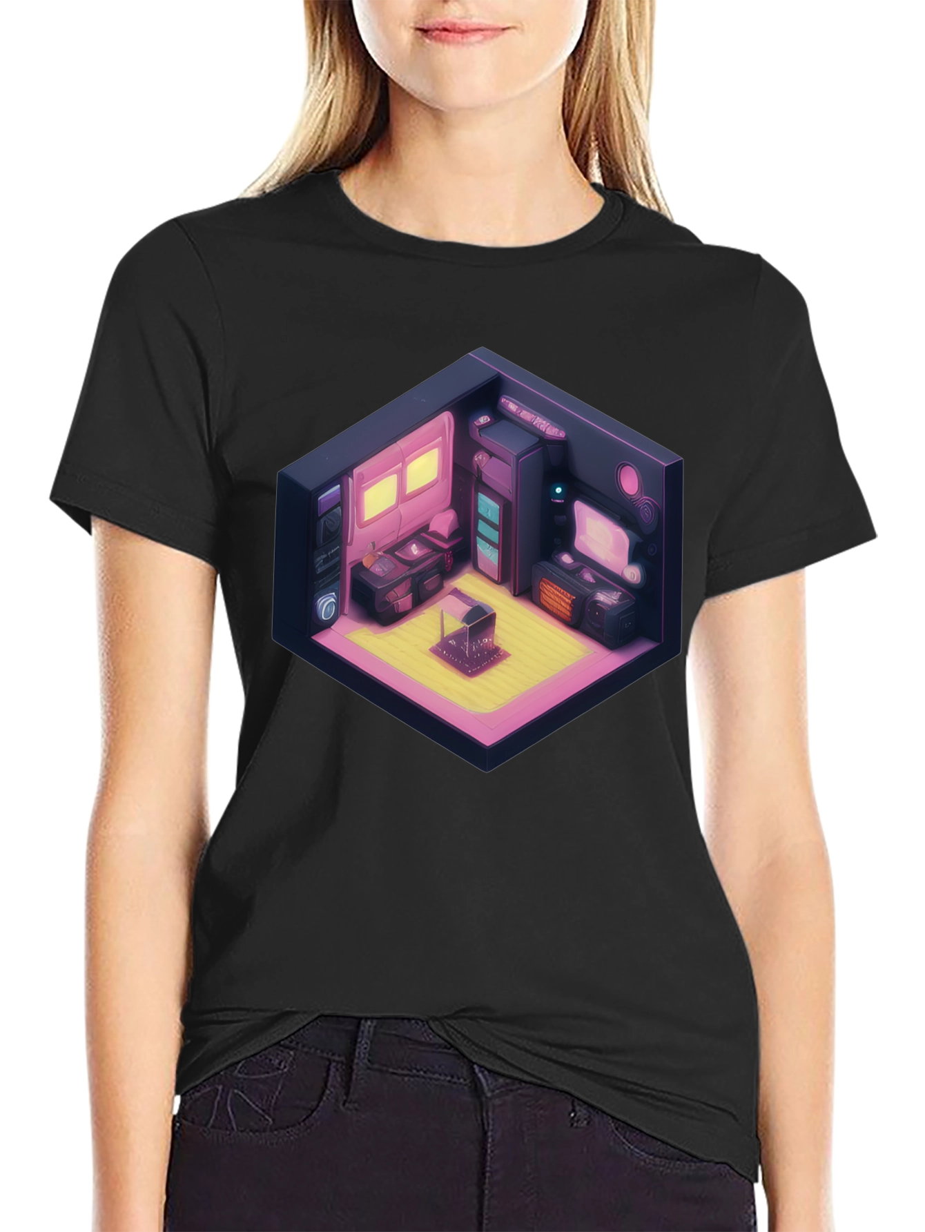 Retro Isometric Room Black T-Shirt