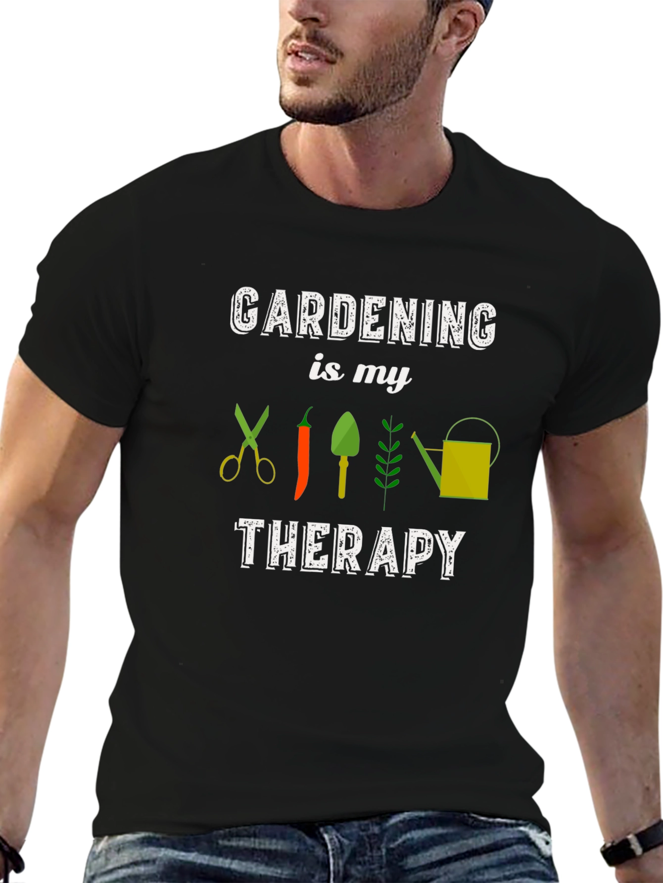 Gardening Therapy T-Shirt - Unisex Black Cotton Tee