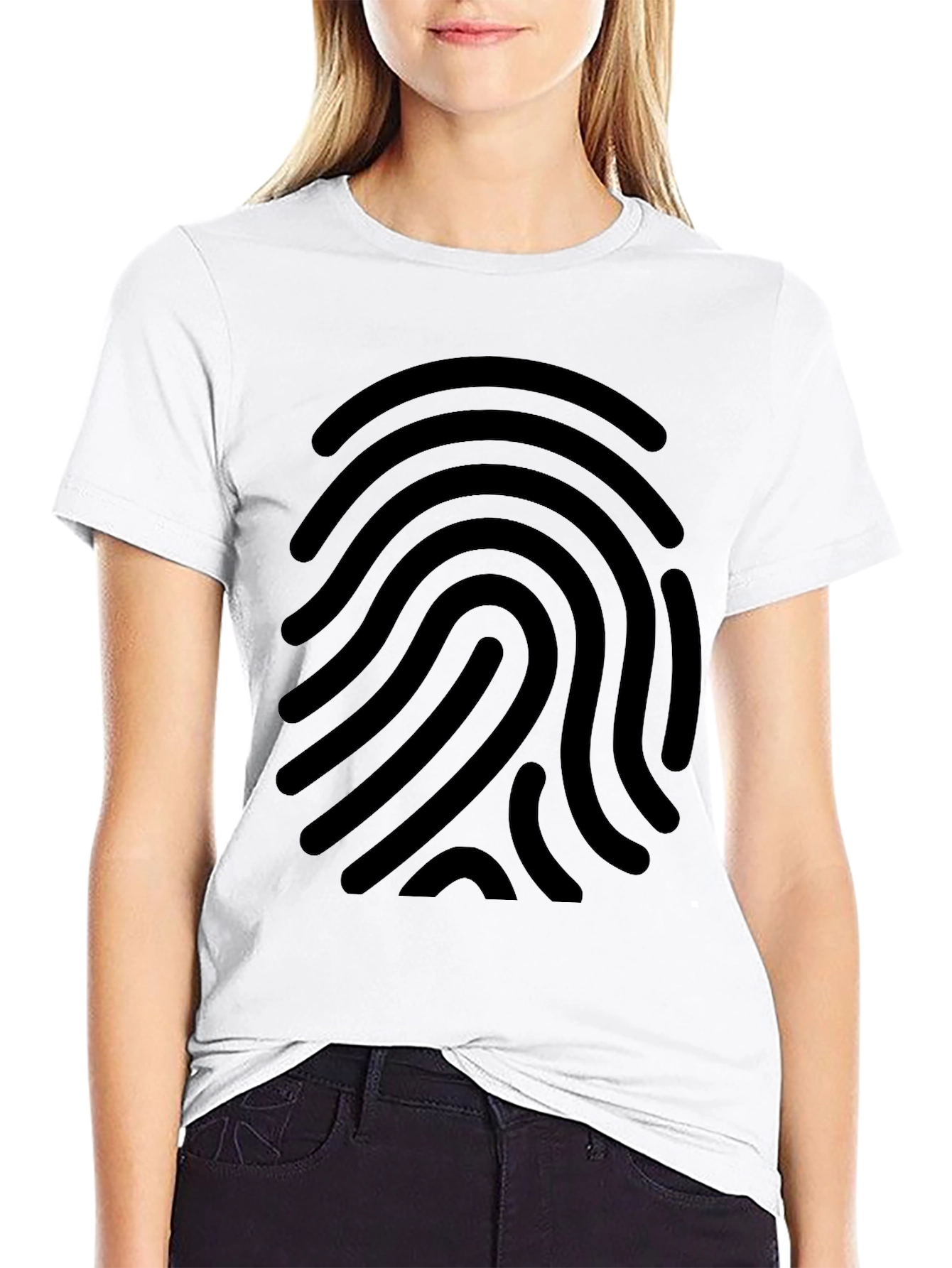 Fingerprint Graphic Tee - Black Cotton Casual Shirt