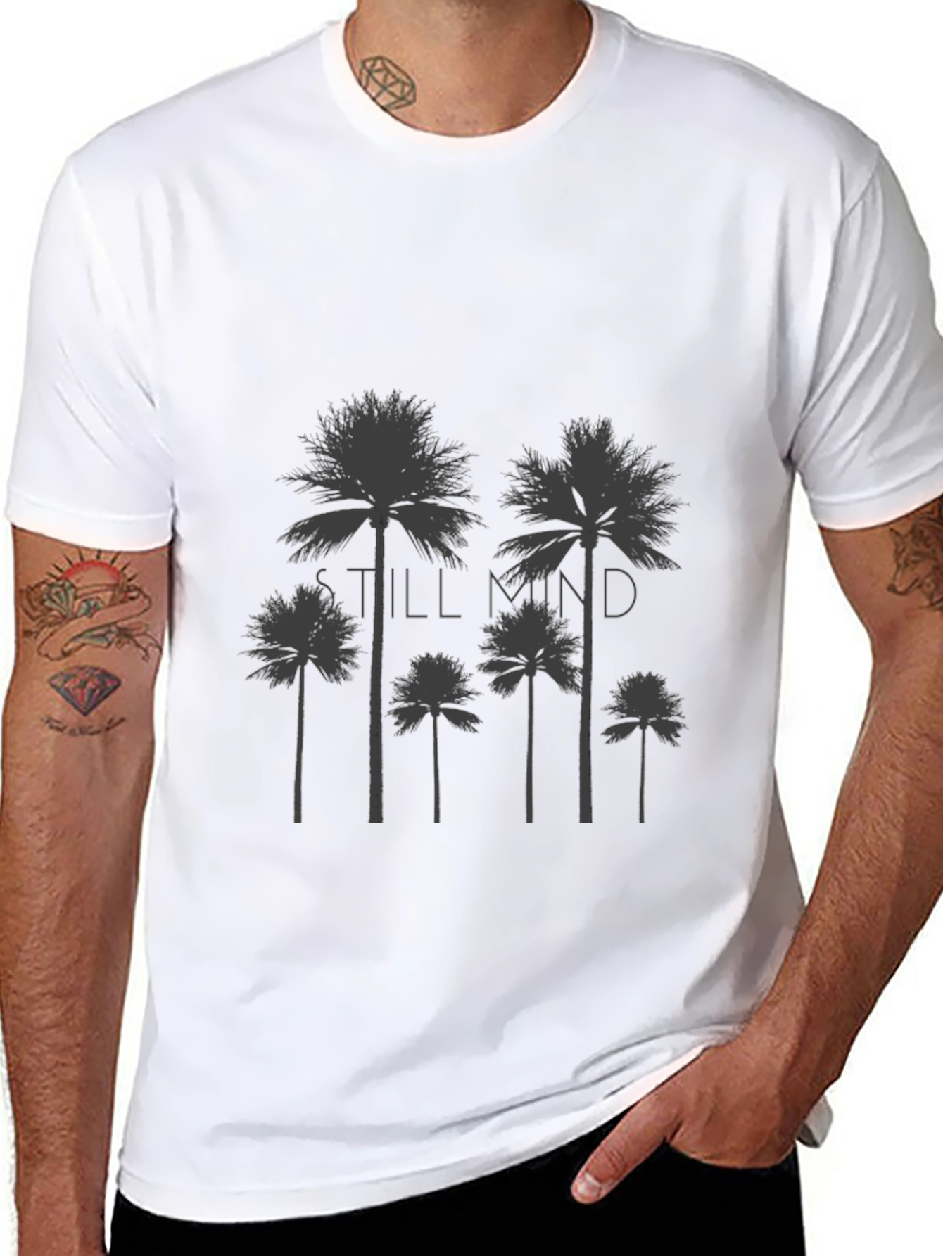 Still Mind Palm Tree Graphic T-Shirt - Black