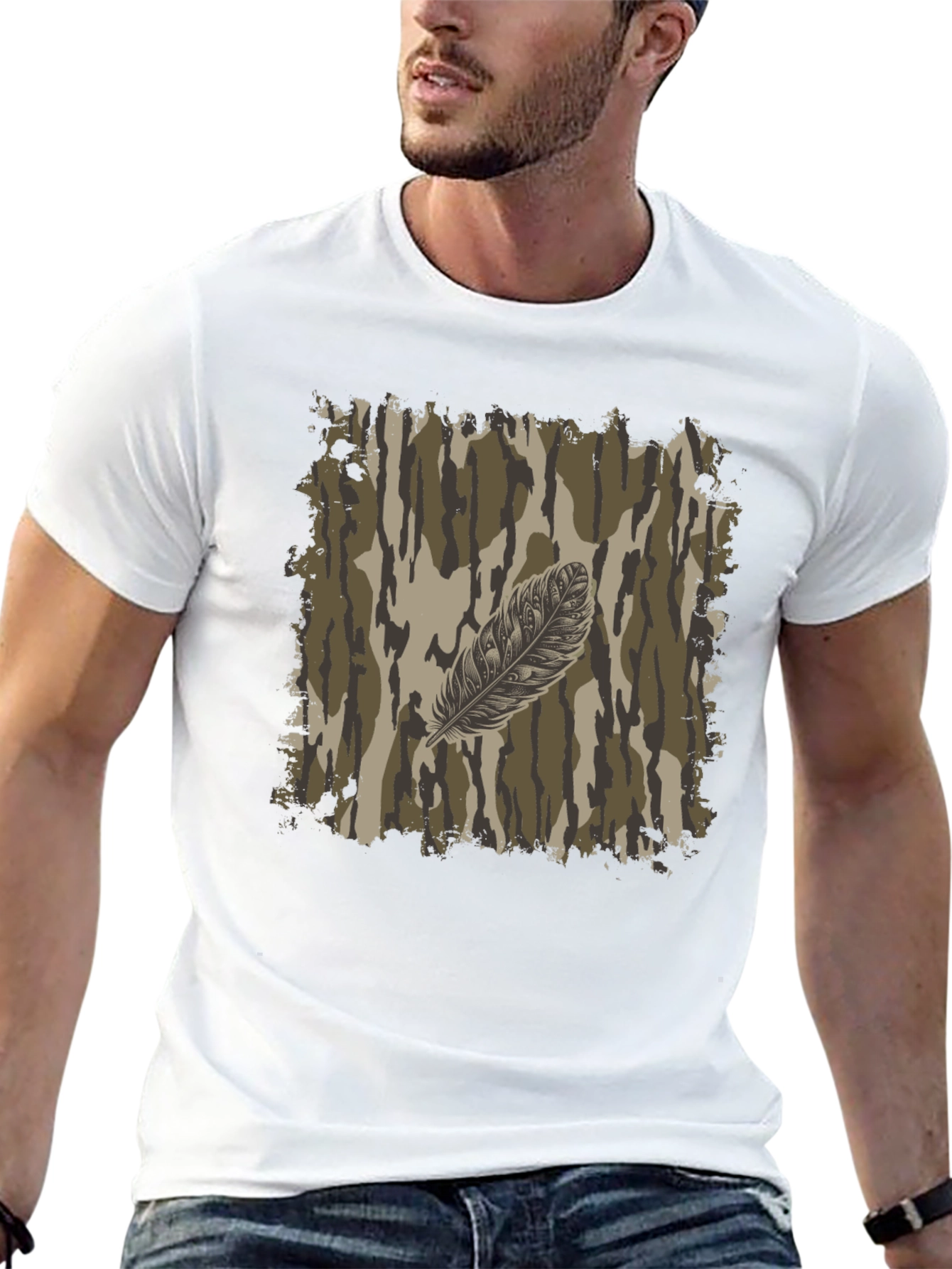 Camo Feather Graphic Tee - Mens Black T-Shirt