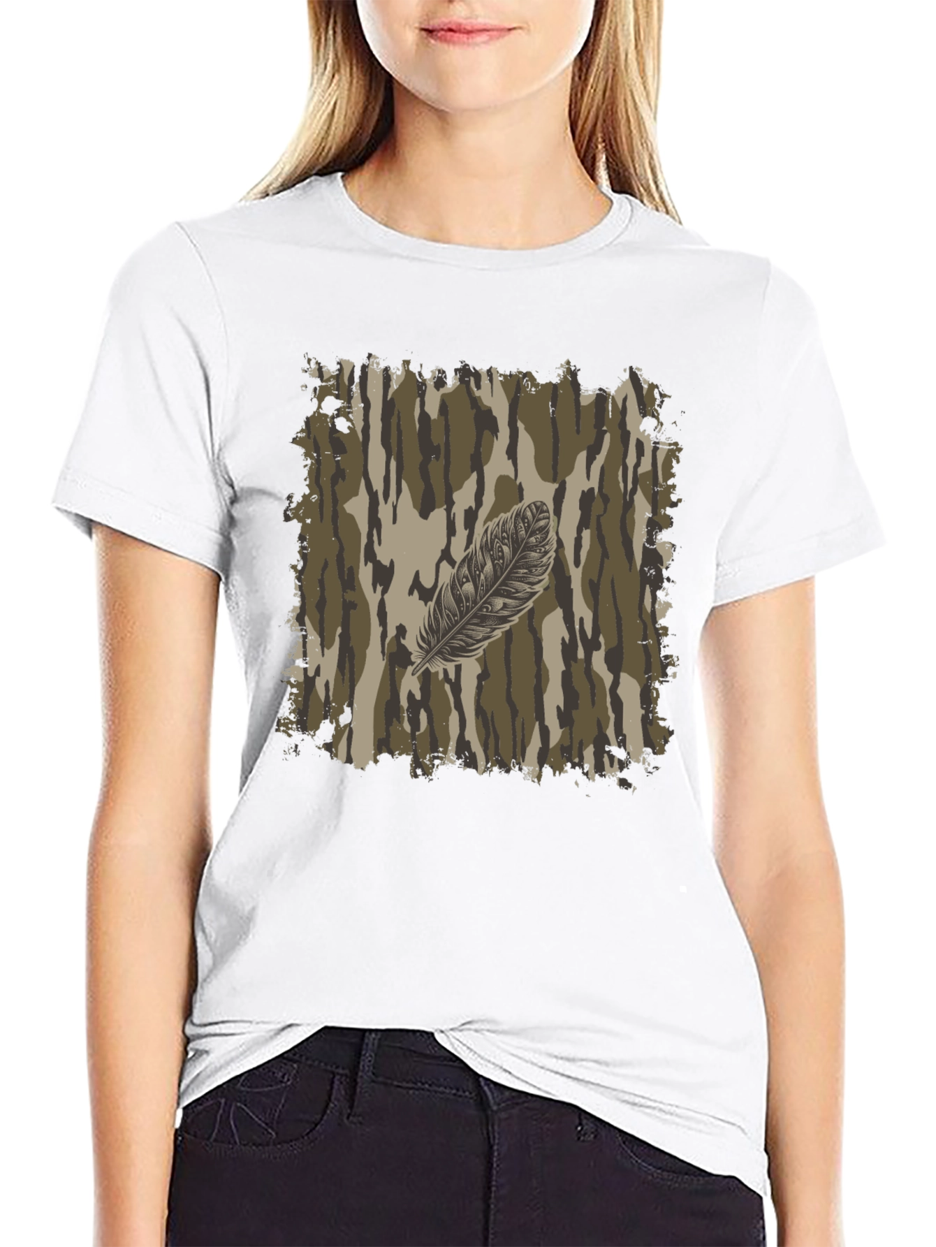 Camo Feather Graphic Tee - Mens Black T-Shirt