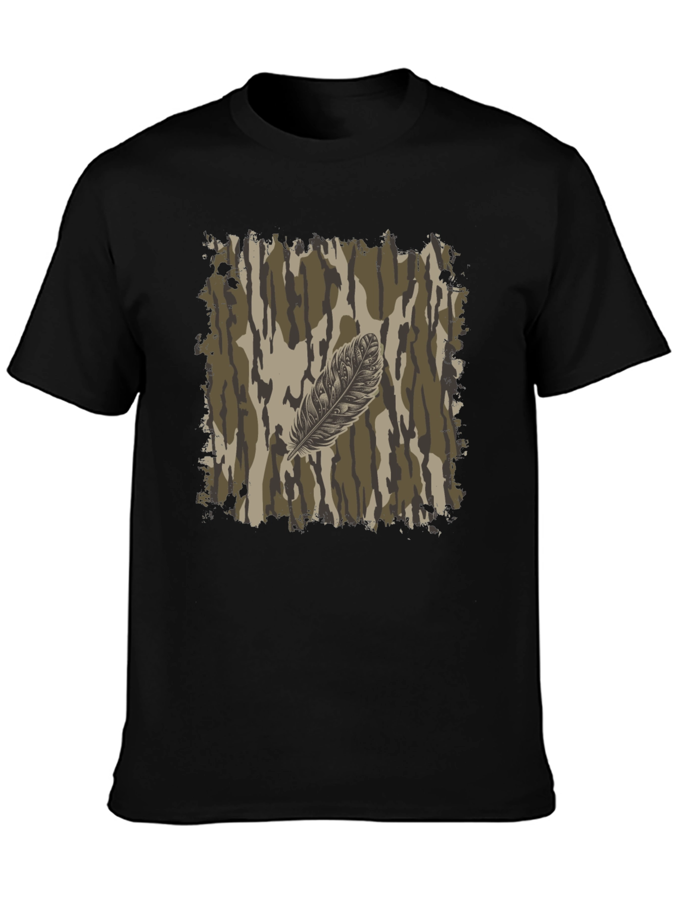 Camo Feather Graphic Tee - Mens Black T-Shirt