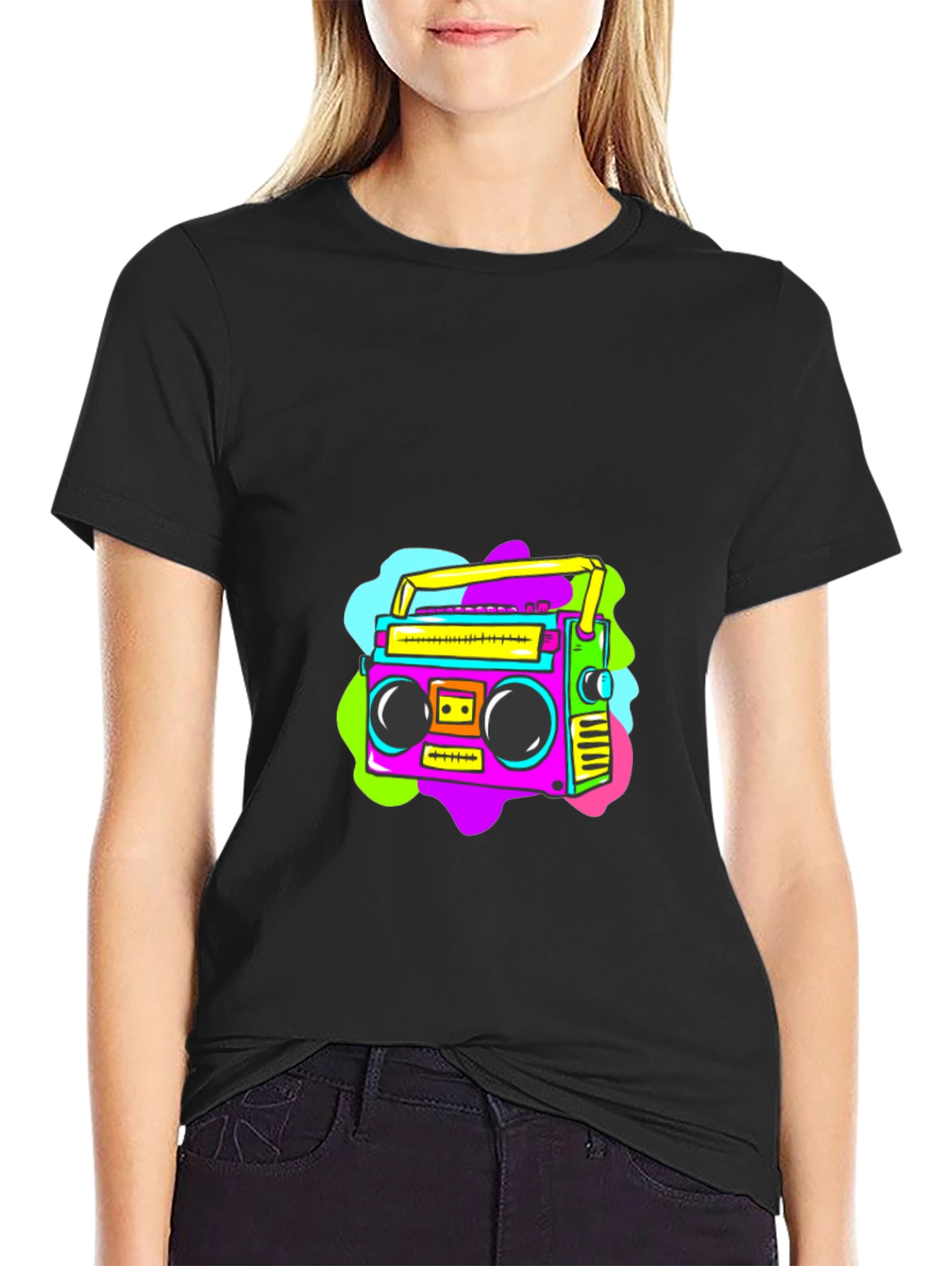Retro Boombox Graphic Tee - Classic Black T-Shirt