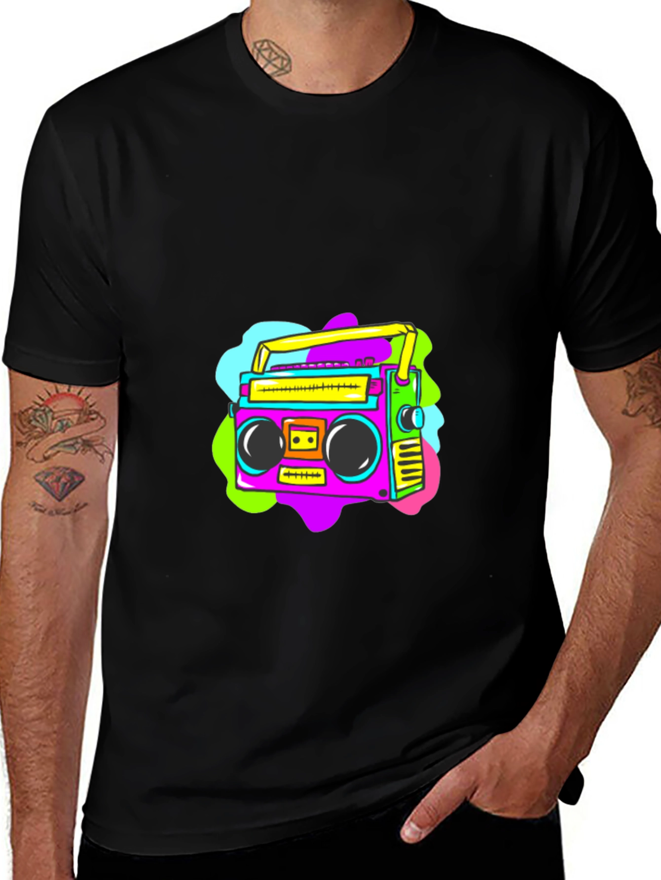 Retro Boombox Graphic Tee - Classic Black T-Shirt