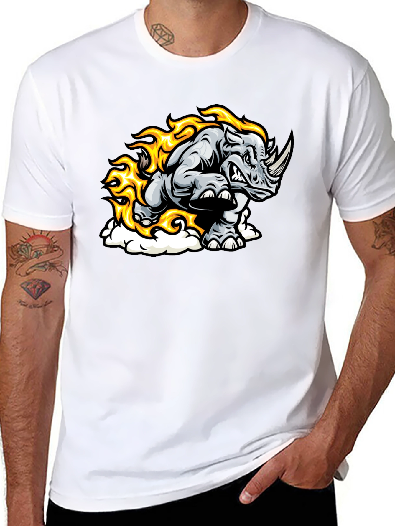 Fiery Rhino Graphic T-Shirt - Black Cotton Tee