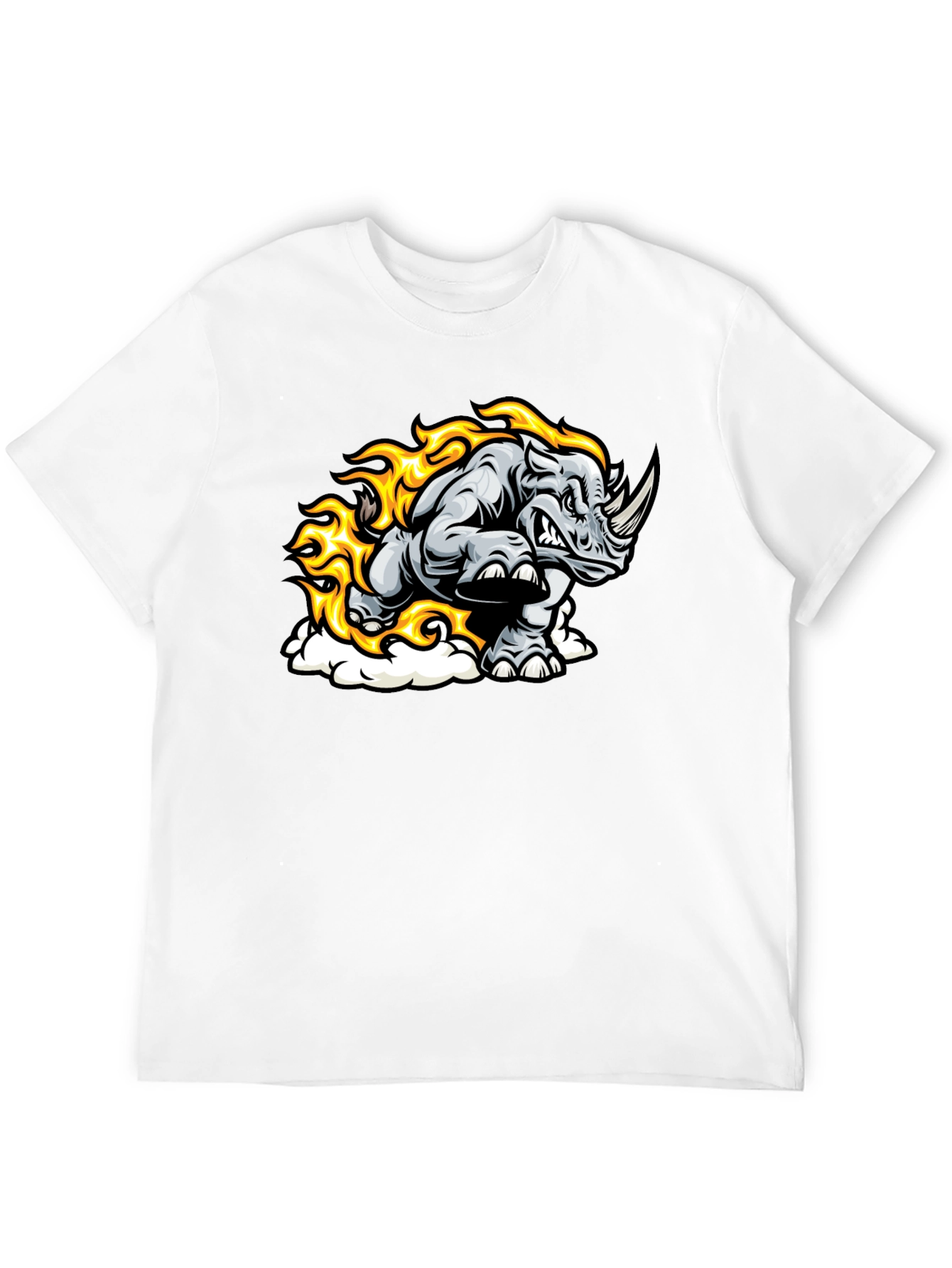 Fiery Rhino Graphic T-Shirt - Black Cotton Tee
