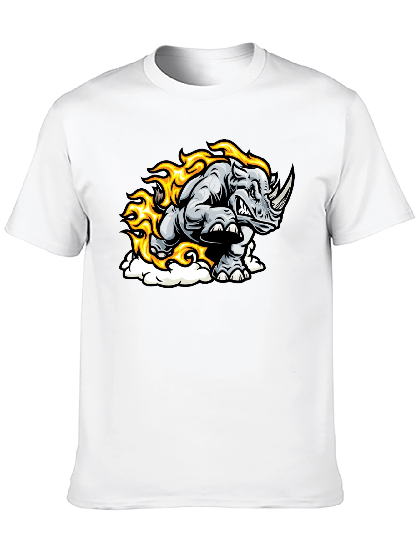 Fiery Rhino Graphic T-Shirt - Black Cotton Tee