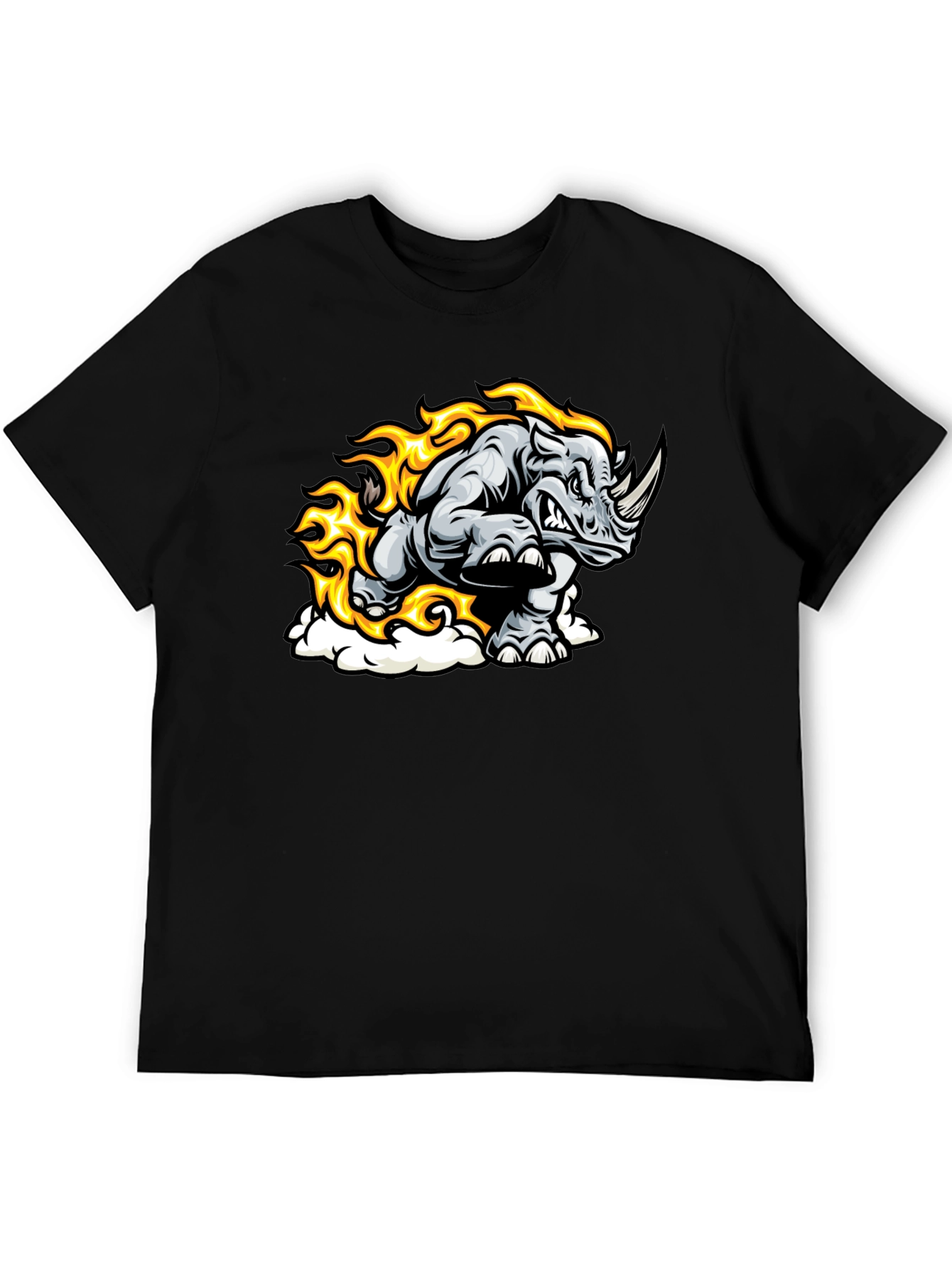 Fiery Rhino Graphic T-Shirt - Black Cotton Tee