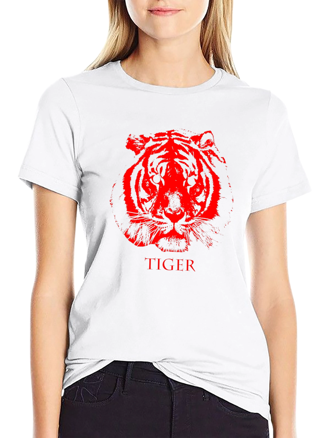 Red Tiger Graphic Black T-Shirt Animal Print