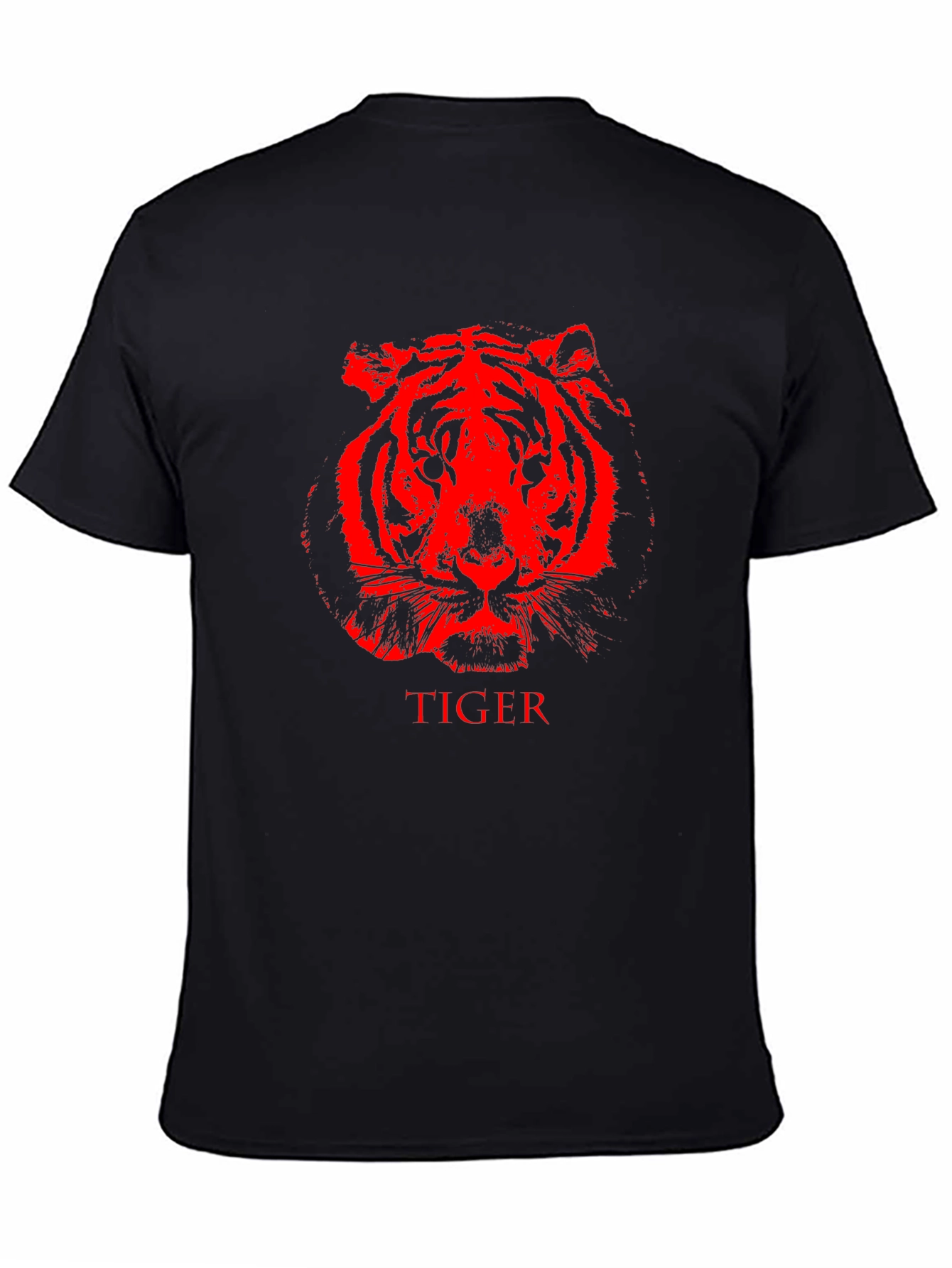 Red Tiger Graphic Black T-Shirt Animal Print