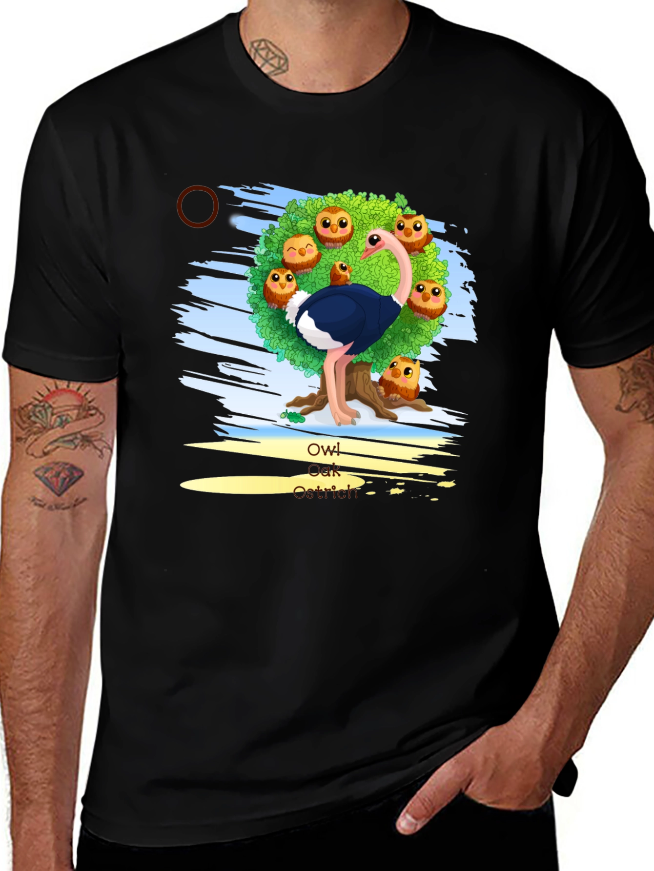 Owl Ostrich Graphic Tee - Unique Design