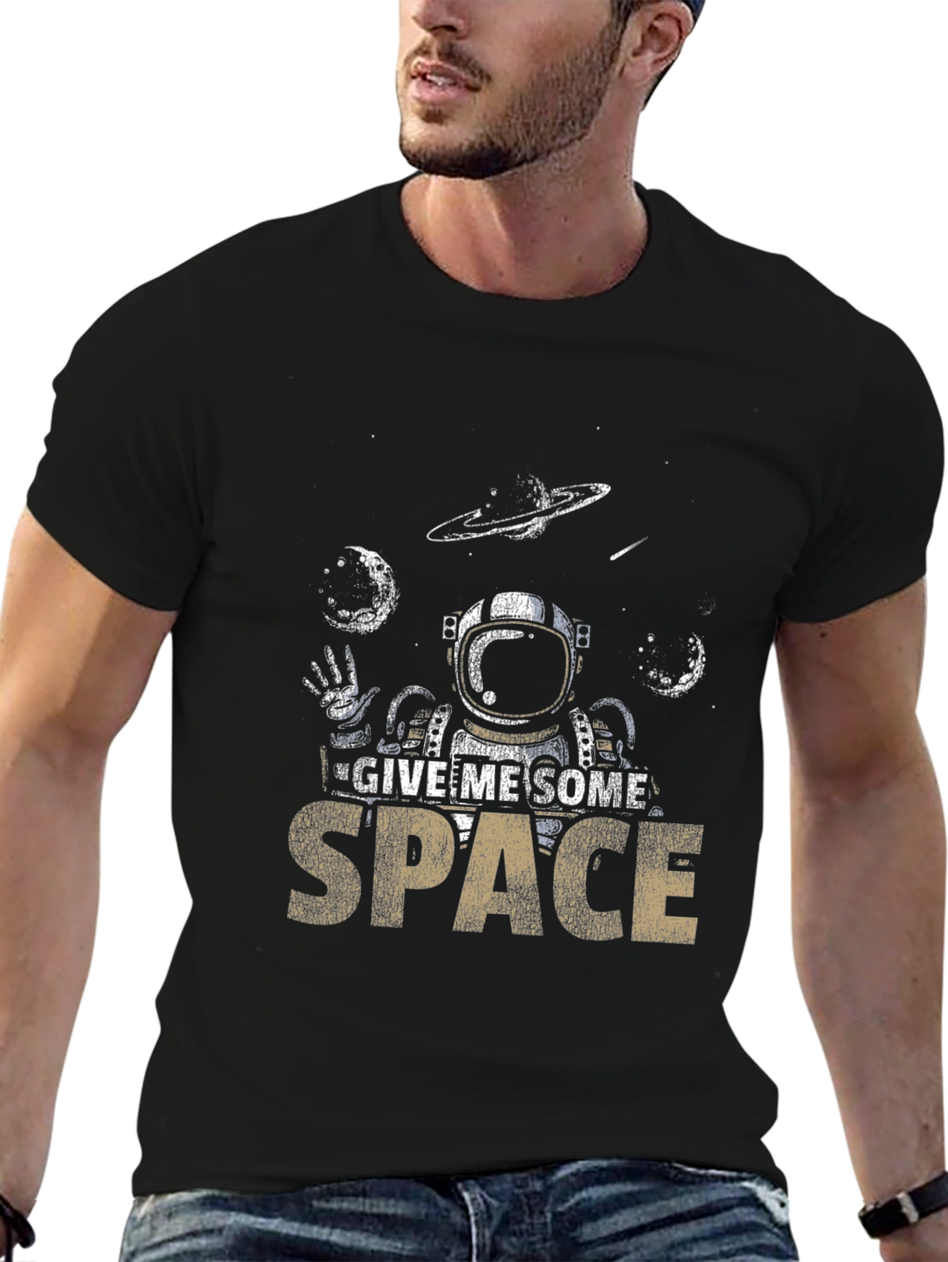 Give Me Space Black Graphic T-Shirt